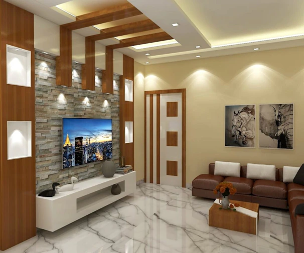Modern living room with sectional sofa and television
