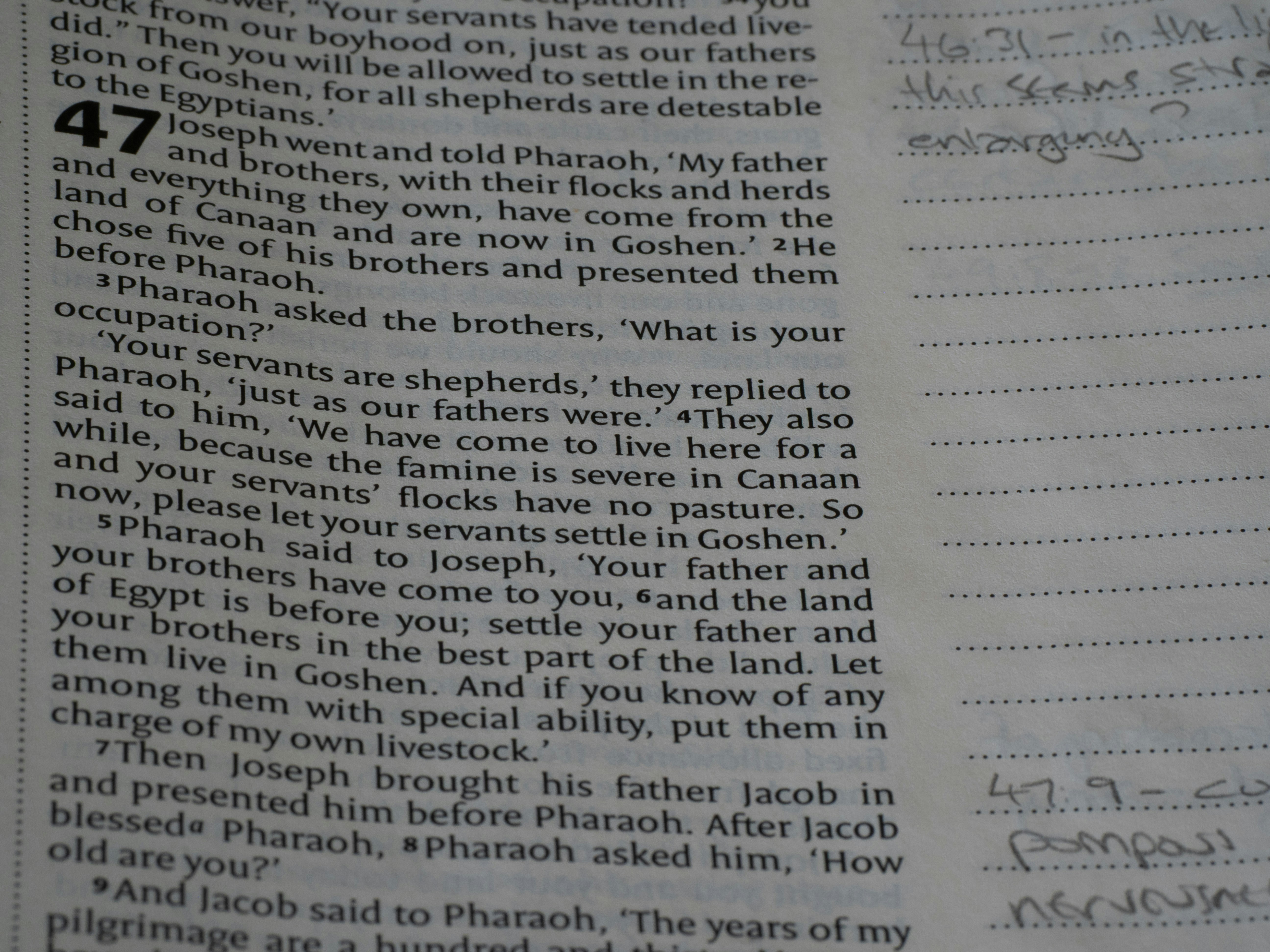 Close-up of an open book with handwritten notes.