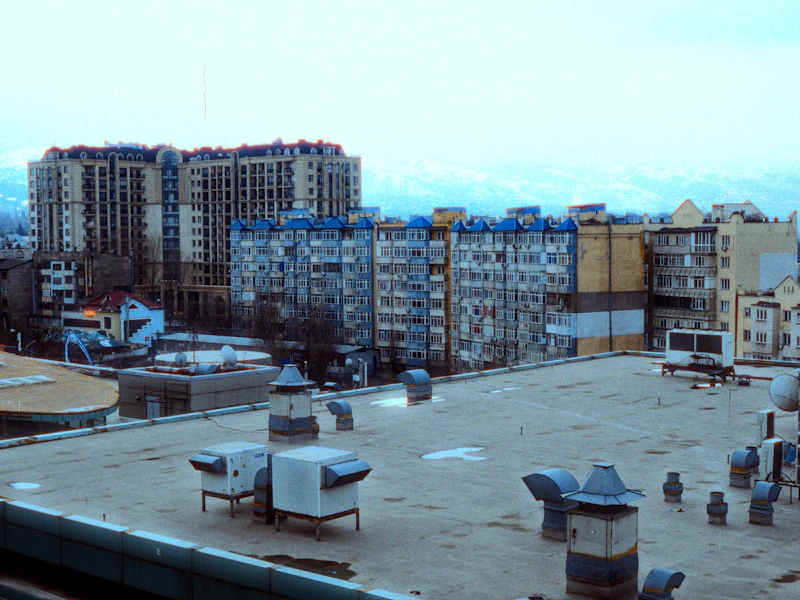 Rooftops of commercial buildings viewed from above