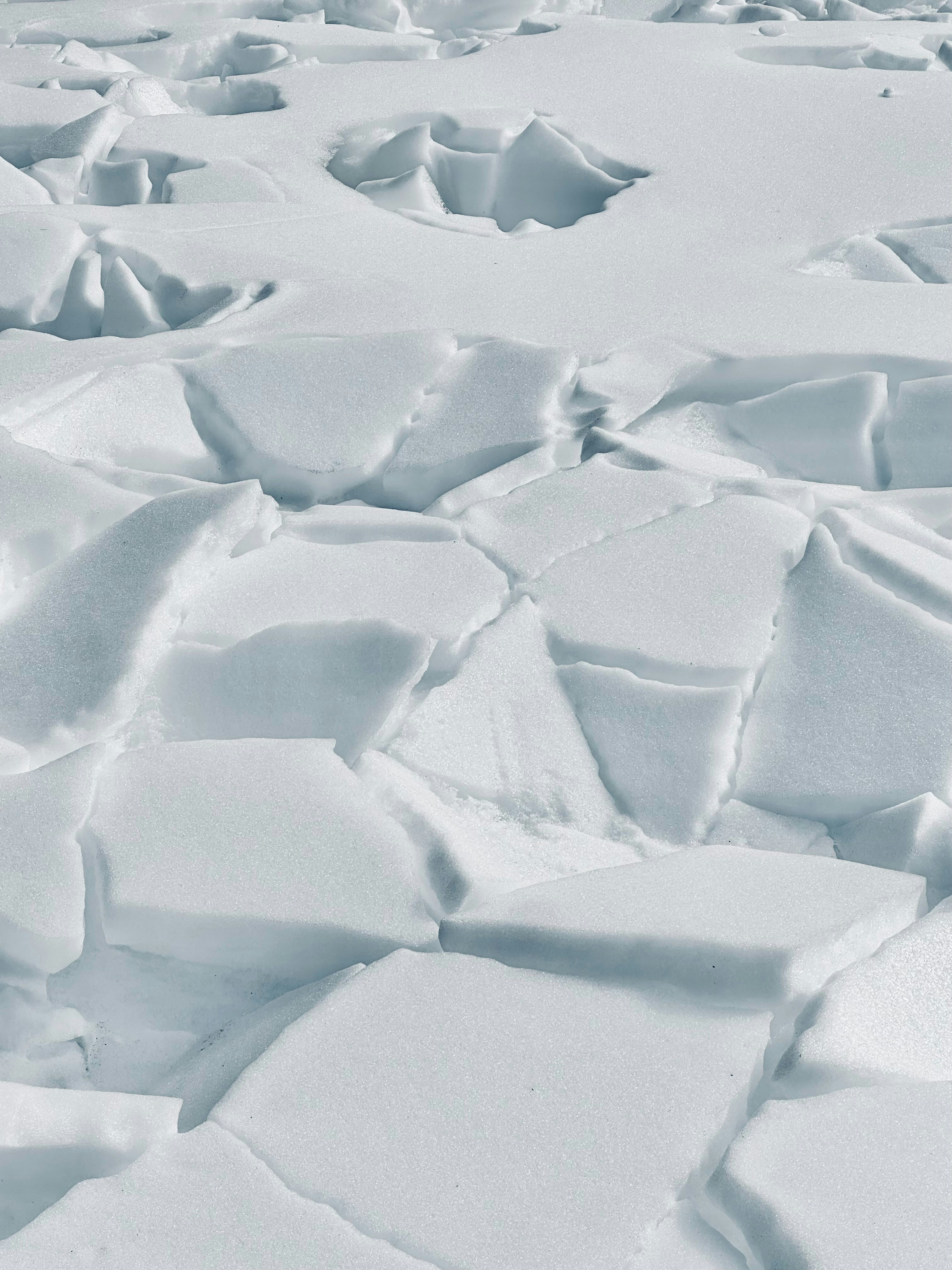 Cracked ice surface with snow covering