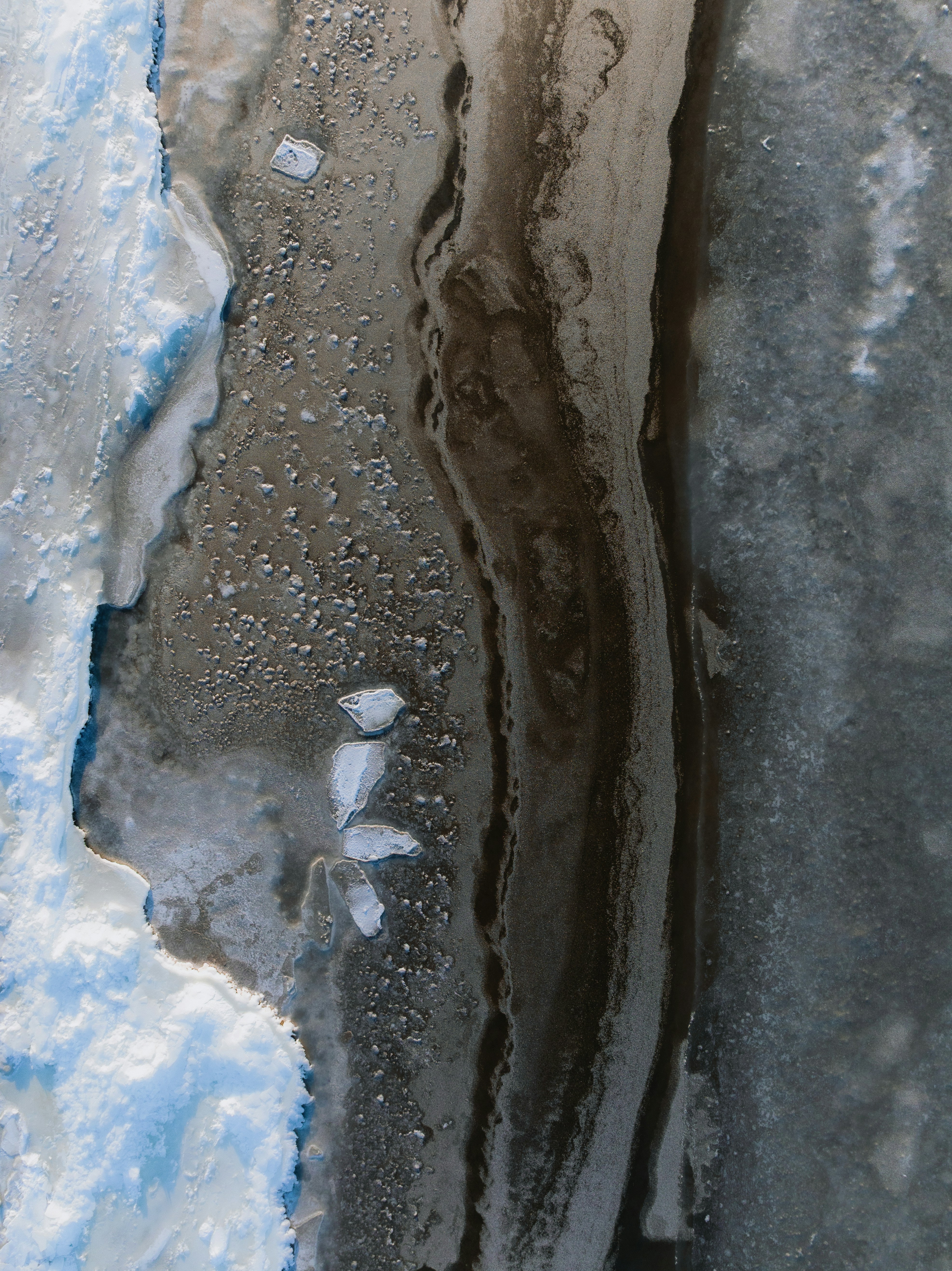 Close-up abstract texture of ice and frozen water