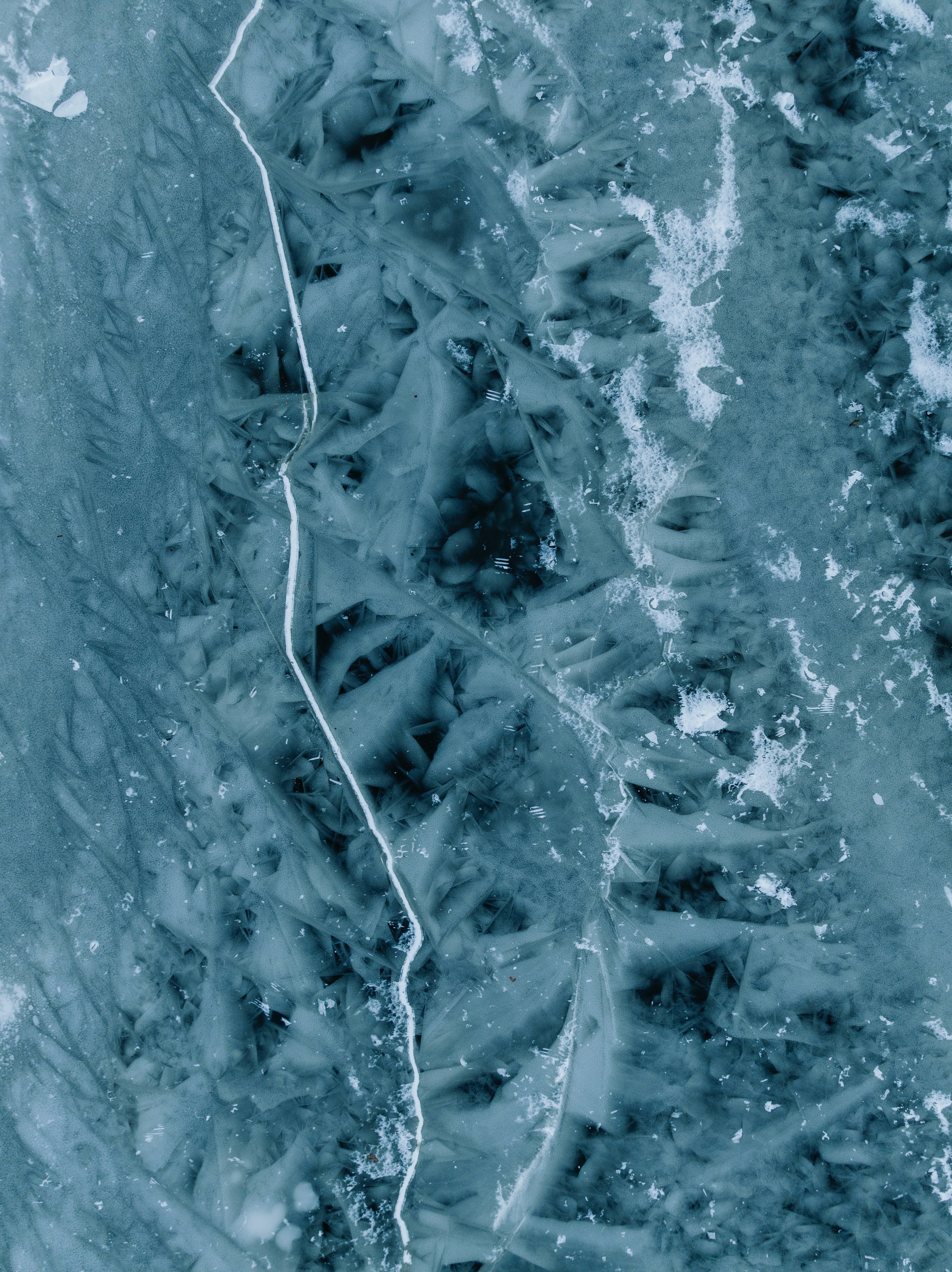 Abstract pattern of ice with a white line