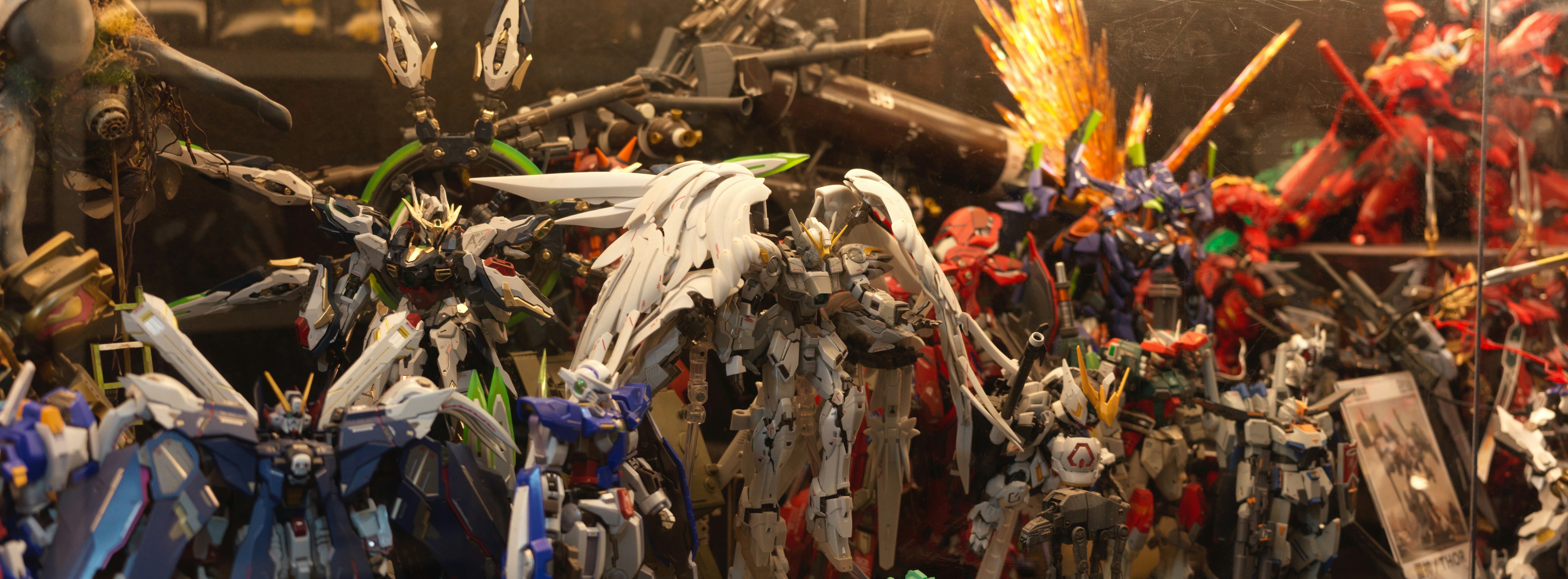 Collection of diverse robot action figures displayed together