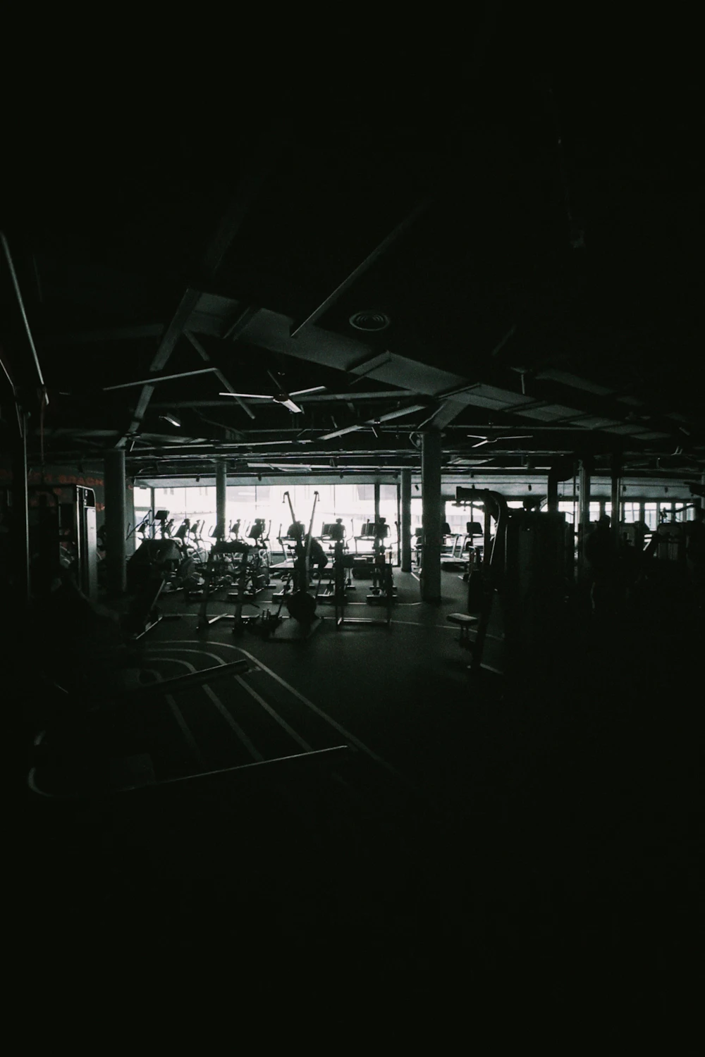 Dark gym interior at night
