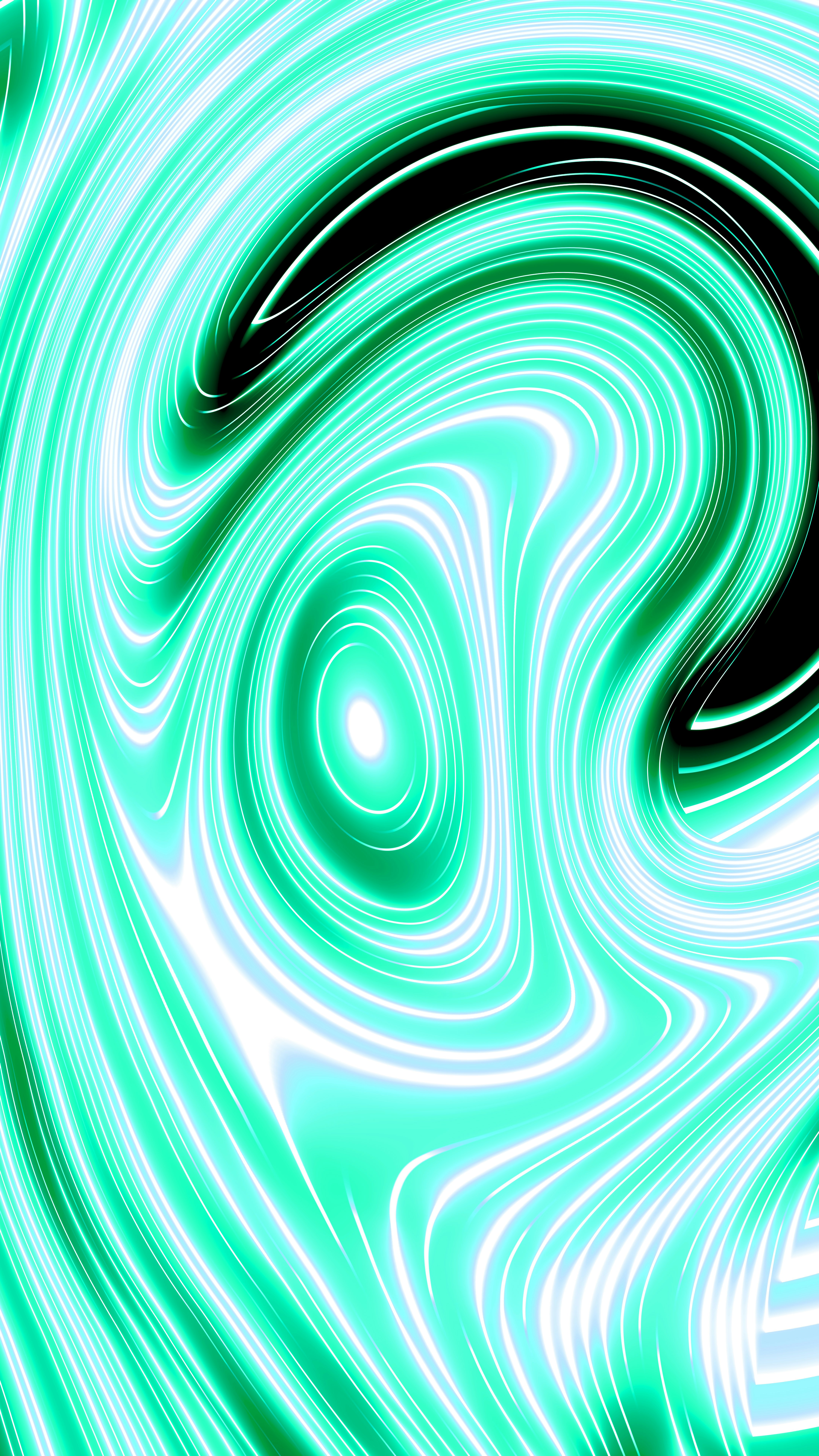 Abstract swirling teal and black patterns with bright highlights