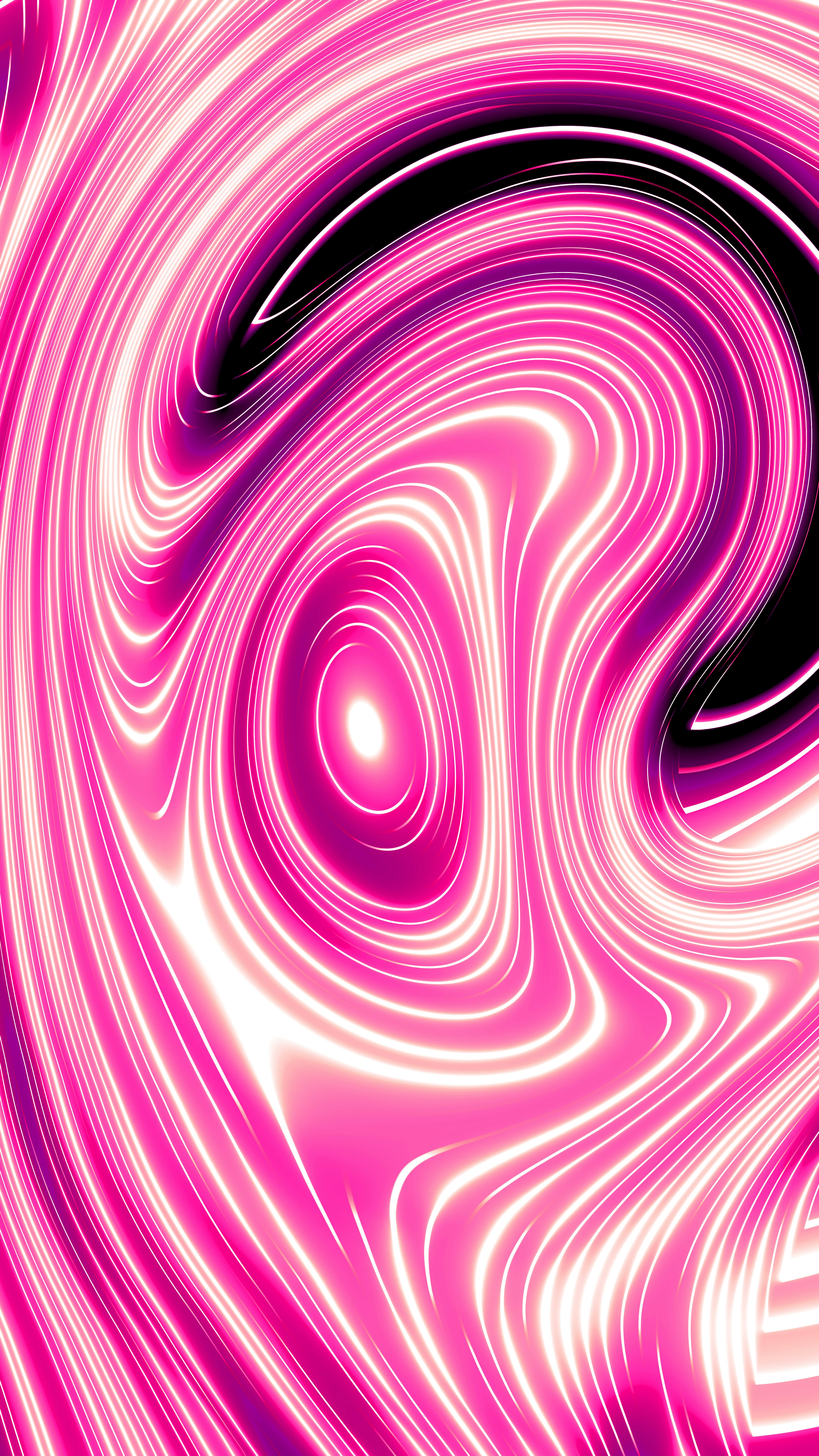 Abstract swirling pink and white lines with black accents
