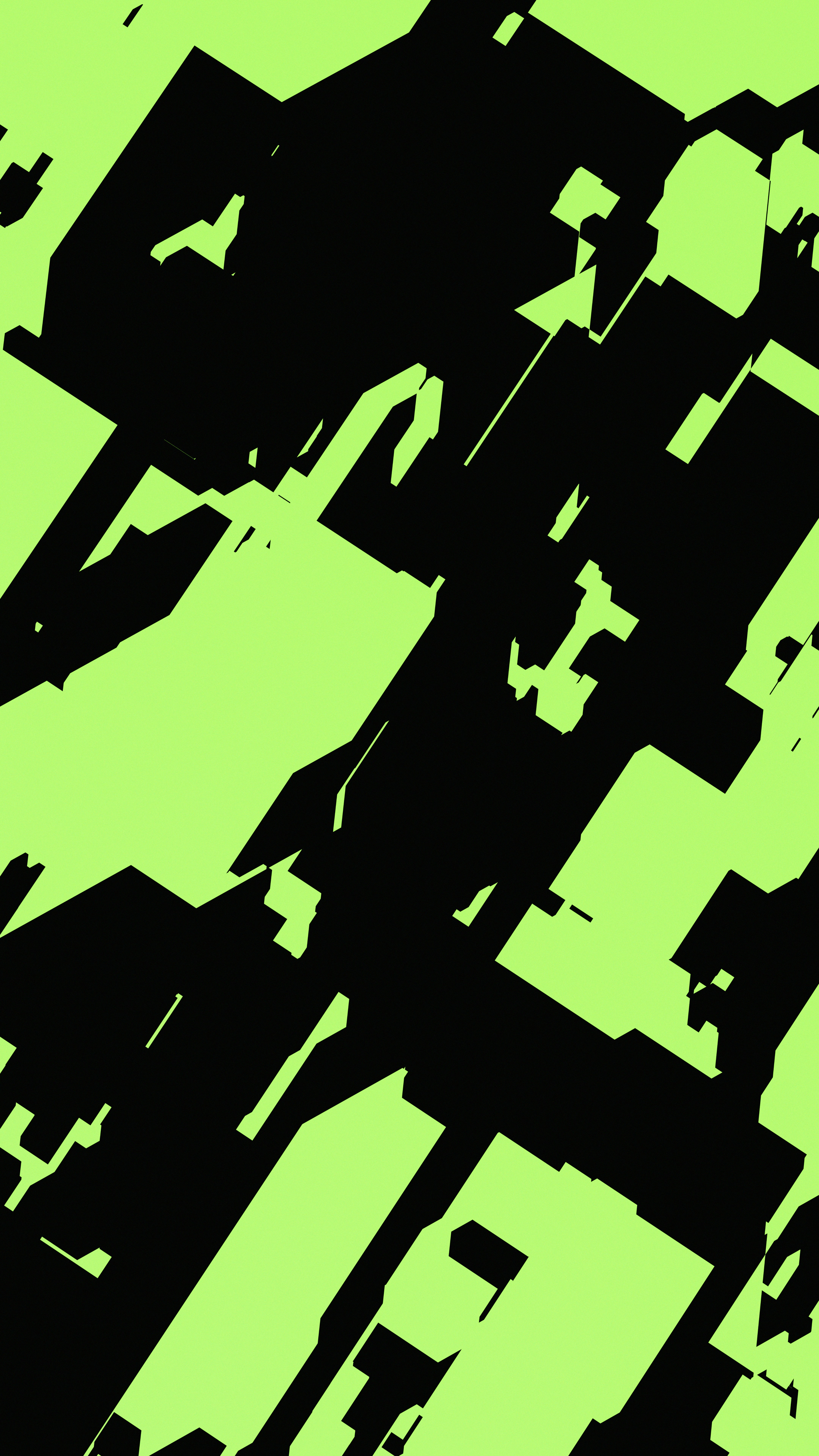 Abstract geometric pattern of black shapes on light green.