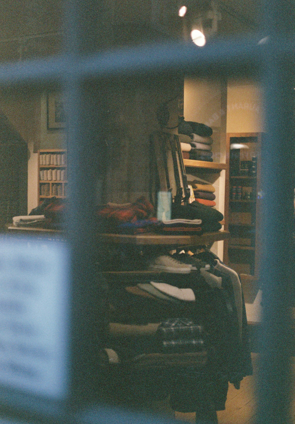 Folded apparel and shelving inside a retail store