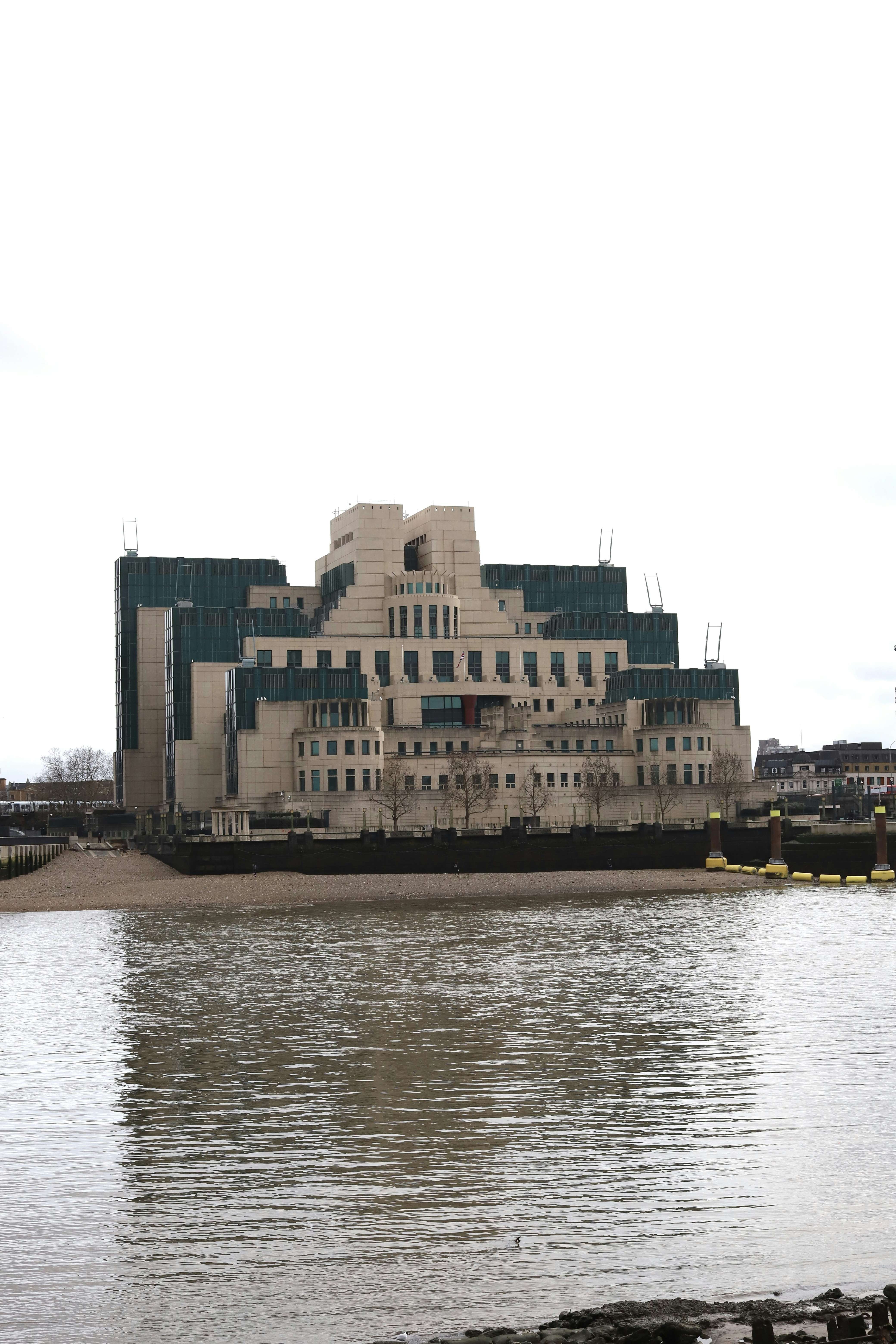 Large brutalist building on the waterfront