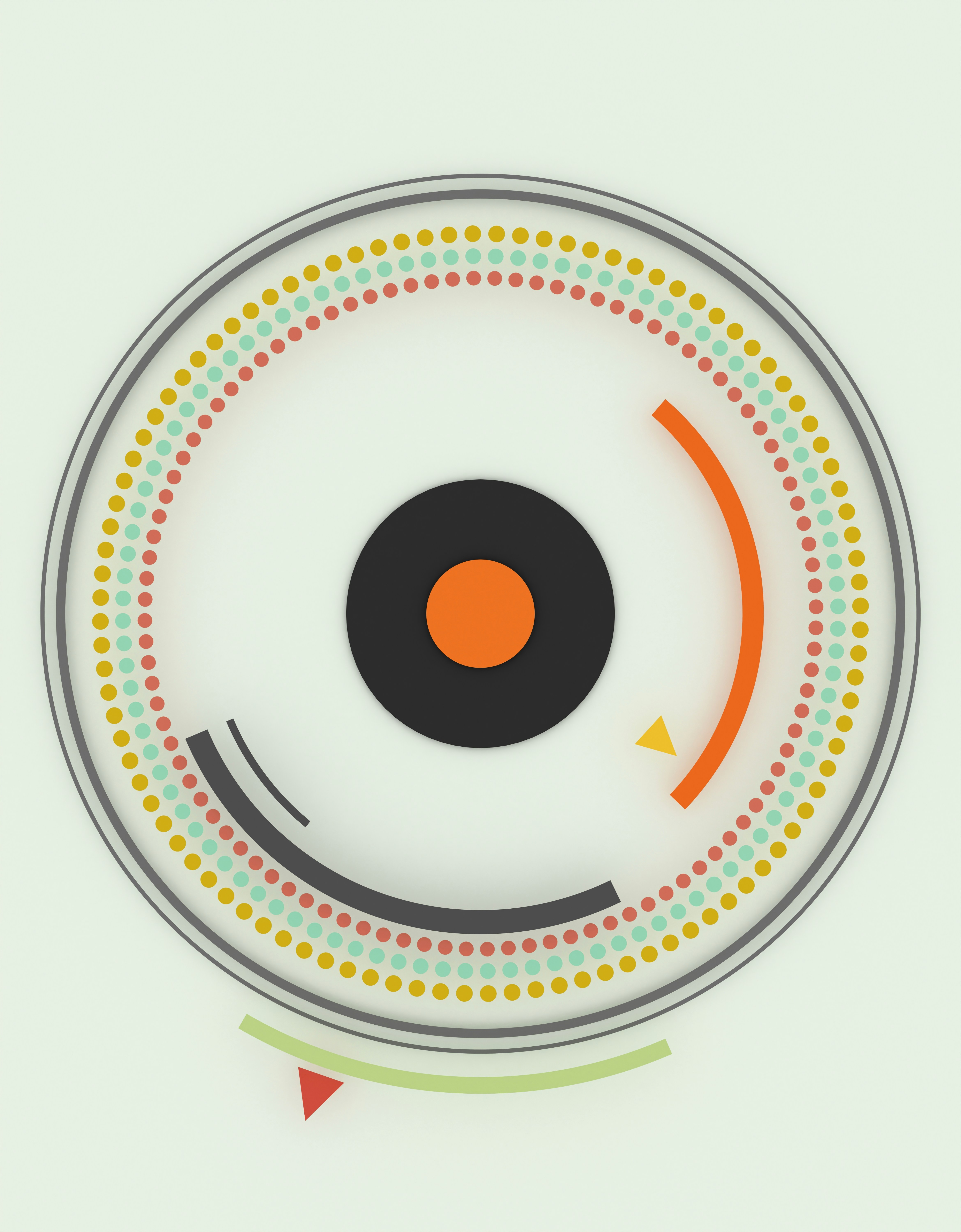 Abstract circular design with colorful dots and geometric shapes