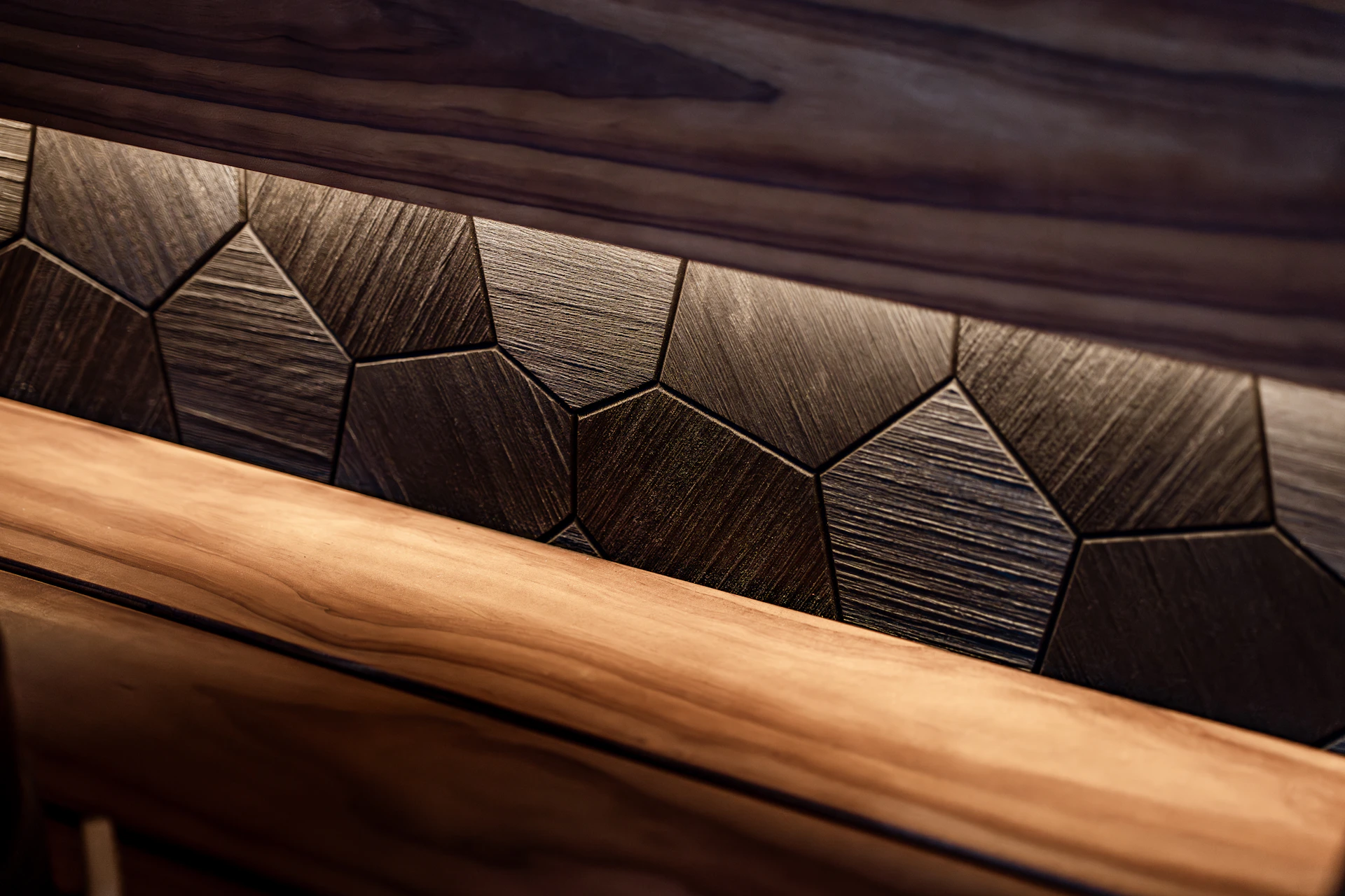 Textured wooden panels with subtle backlighting