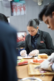 People preparing food in a kitchen