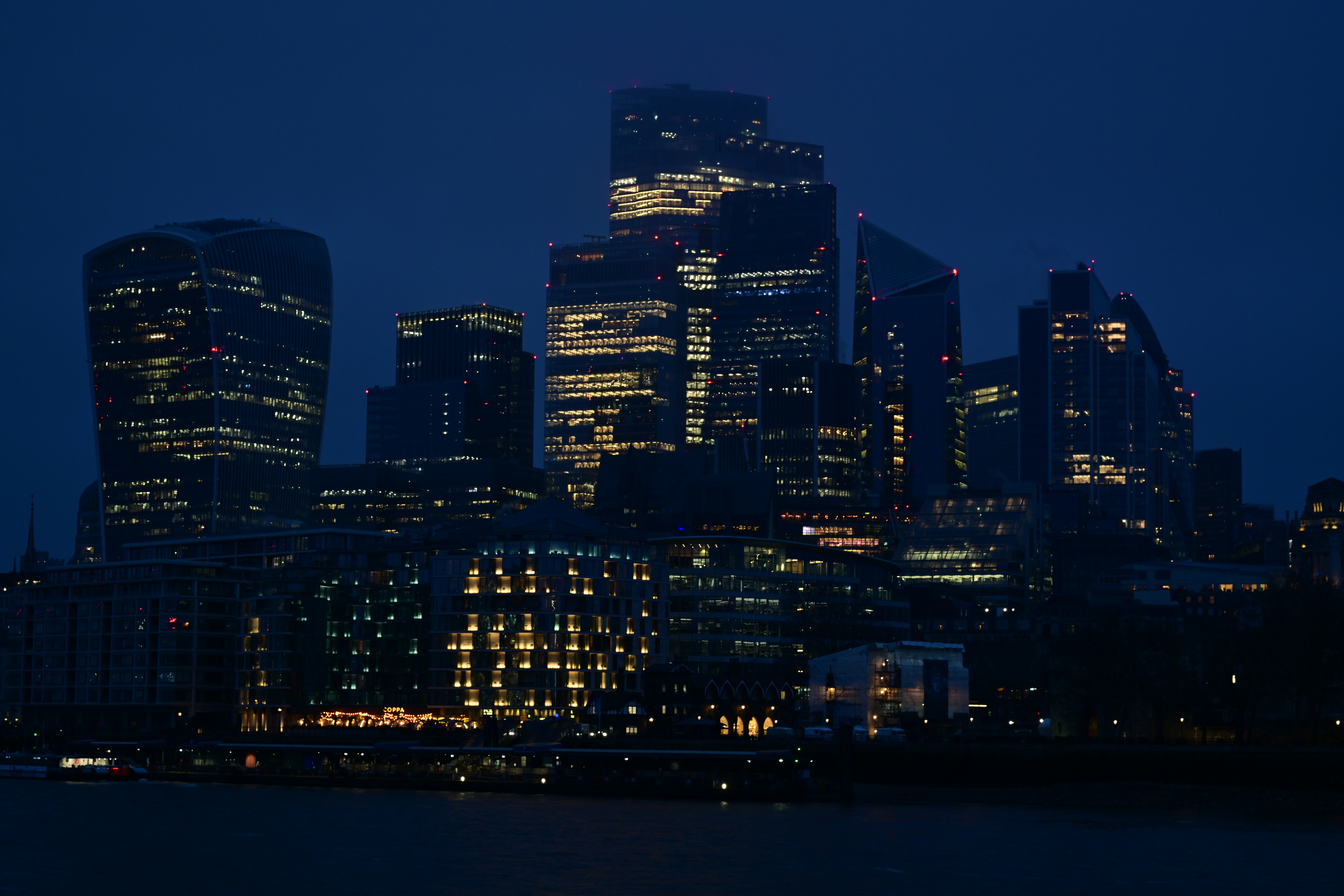 London financial district towers and skyscrapers representing UK economic power