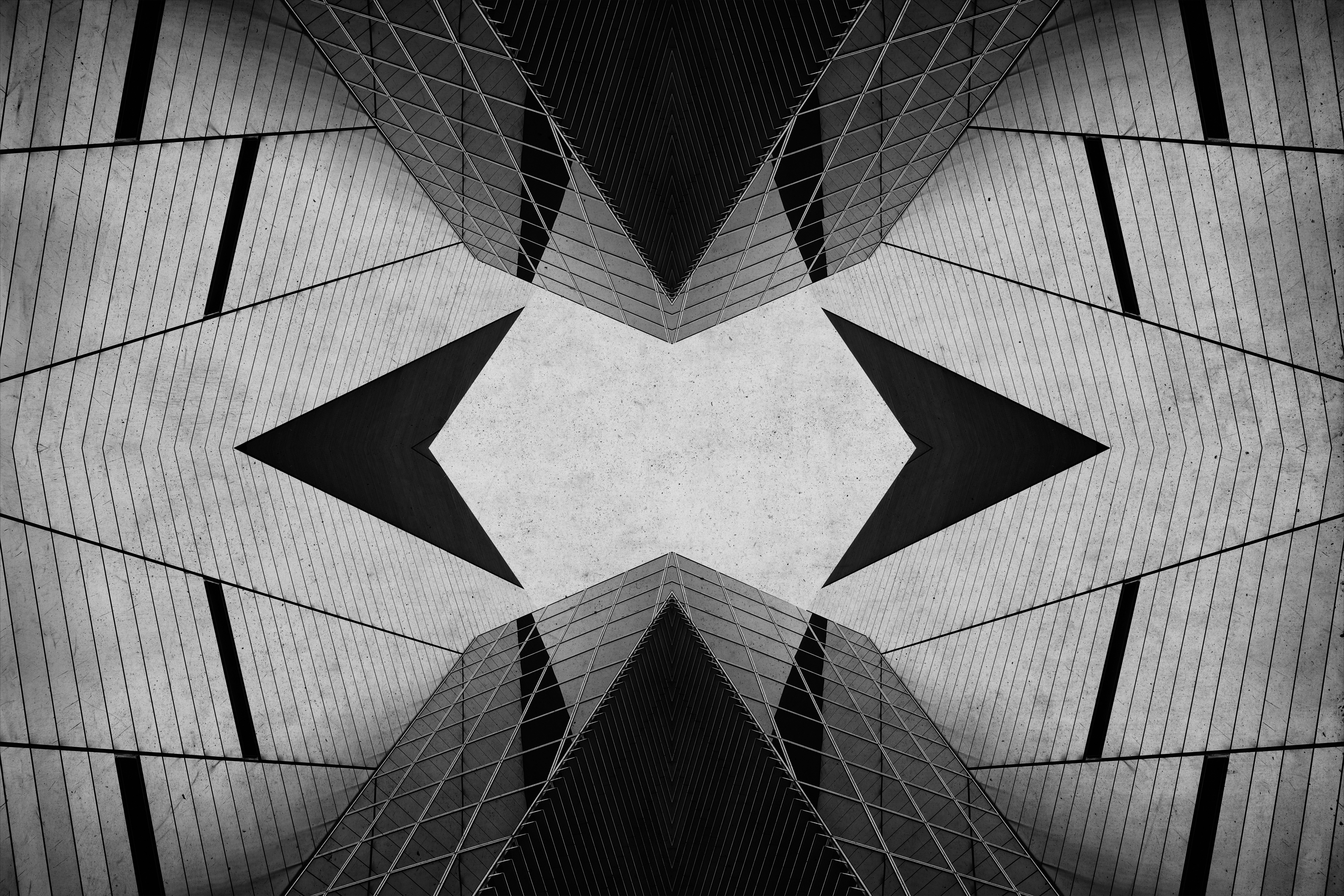 Symmetrical abstract architectural pattern in black and white