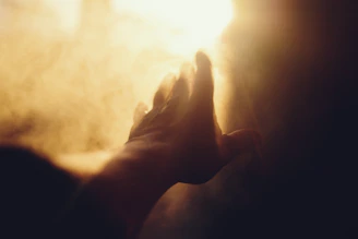 A hand reaching towards a bright light