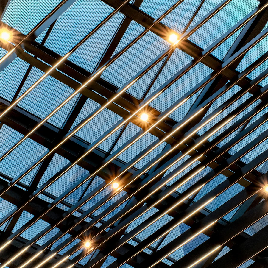 Commercial office with LED ceiling panel lighting