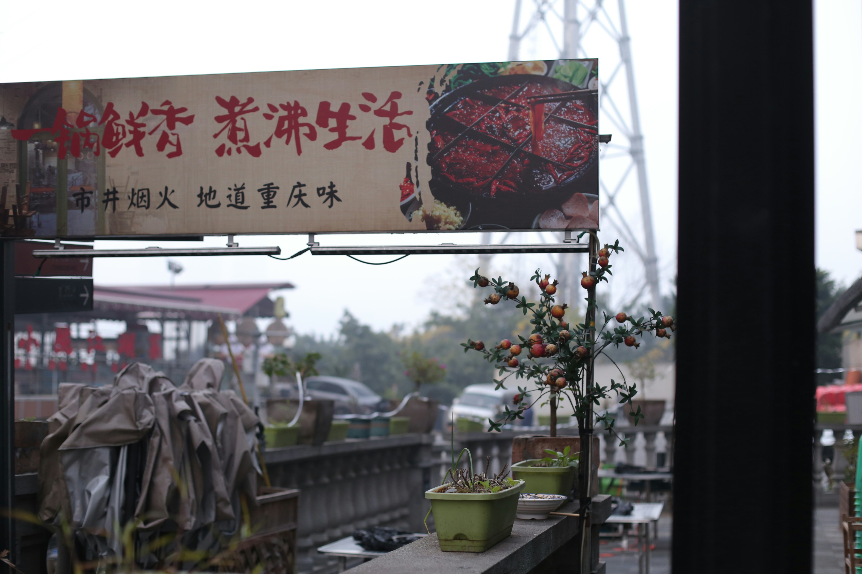 Sign with chinese text and grilled food image