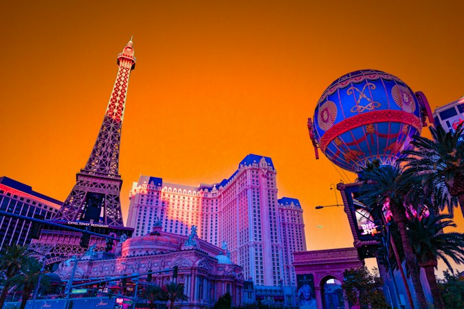 Las Vegas Strip hotels glowing under a hot desert sunset, a reminder of how extreme heat shapes daily life in Clark County