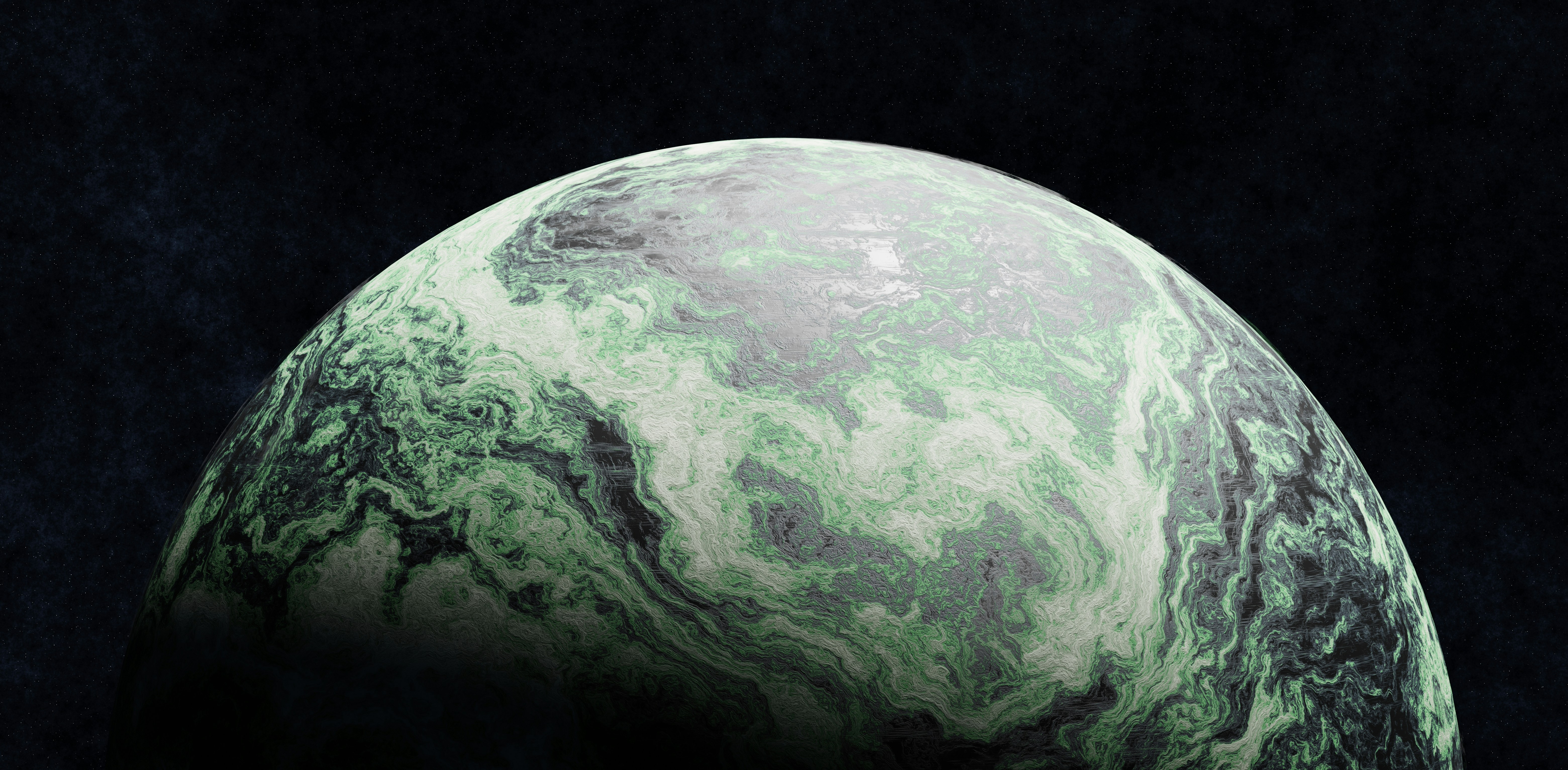 A textured green planet in dark space