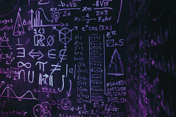 Blackboard with complex mathematical formulas and symbols