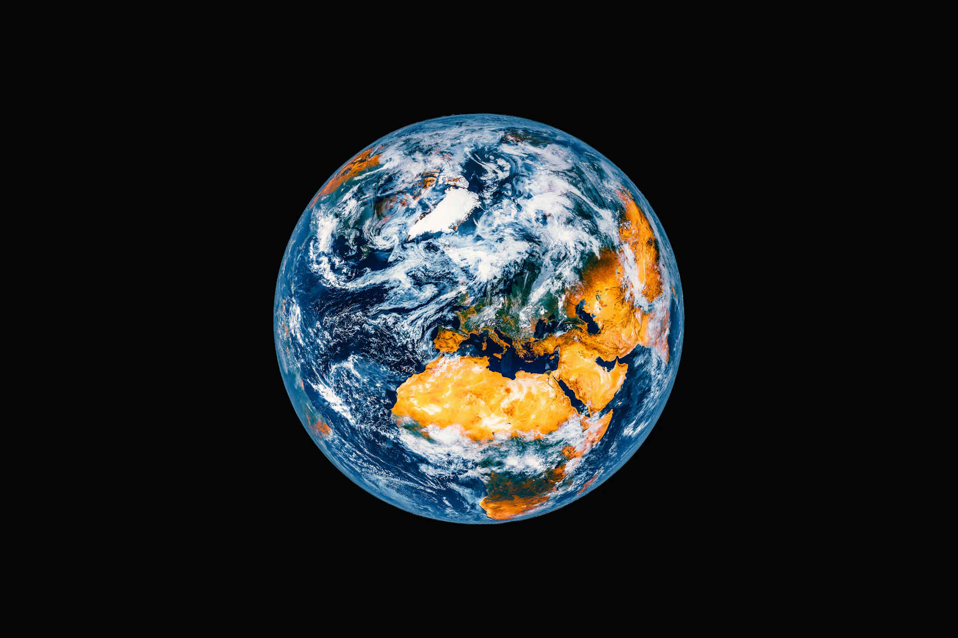 Planet earth seen from space with clouds and landmasses