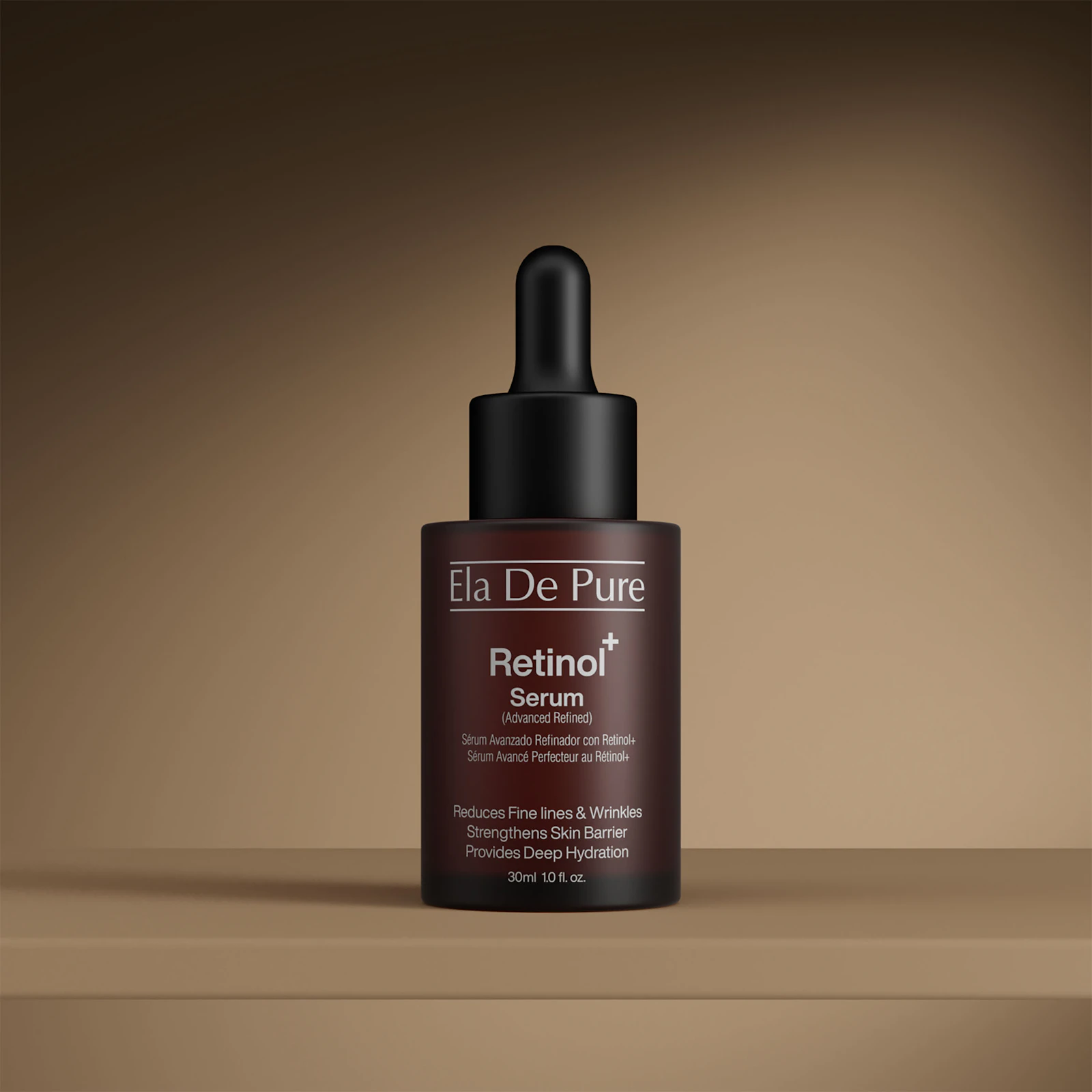 A dark amber retinol serum bottle photographed in low light, representing a night treatment comparison