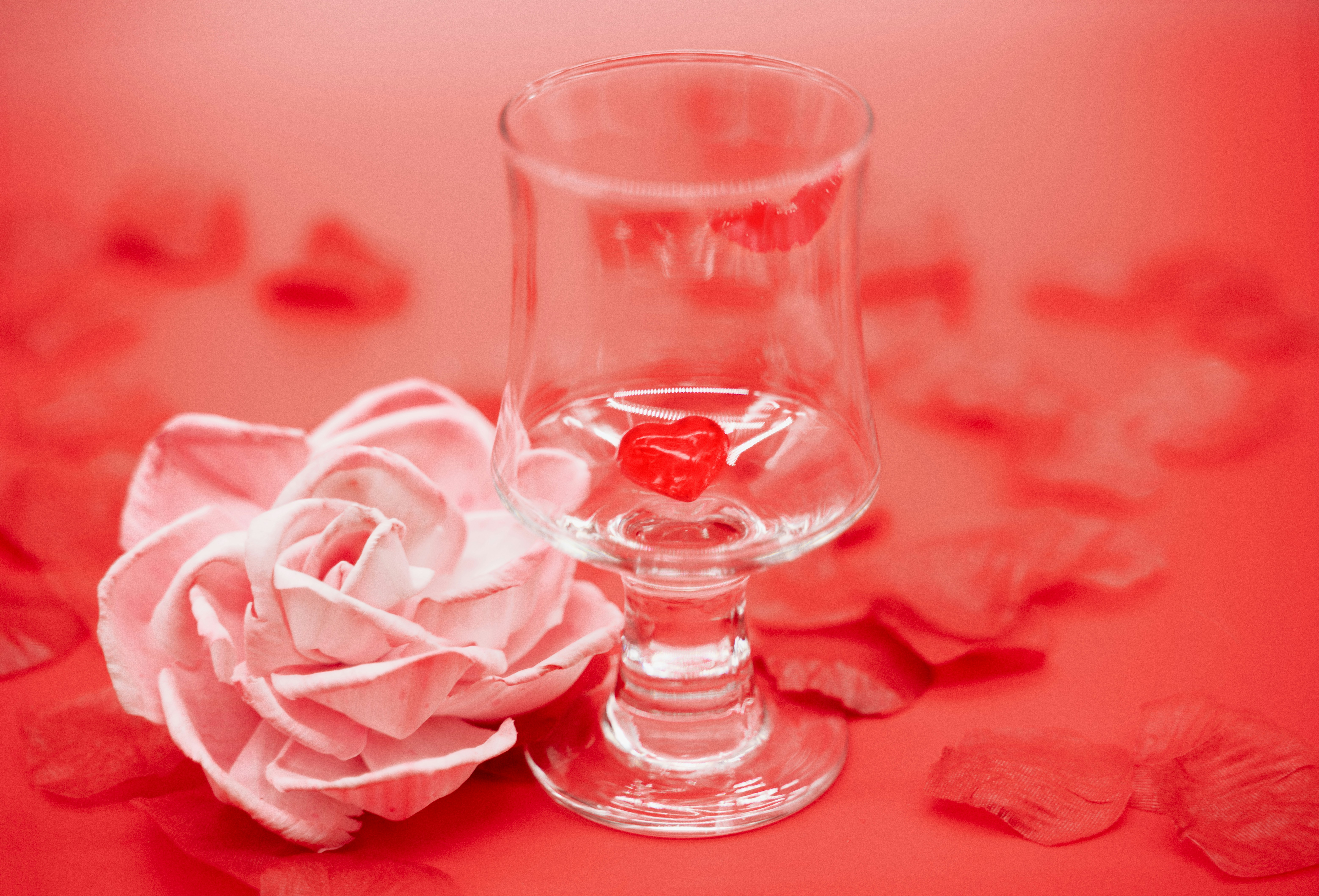 Una rosa e un bicchiere con un cuore