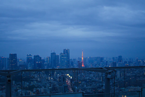 Tokyo skyline at dusk, the city the Nihonbashi Pokemon Cafe sits inside