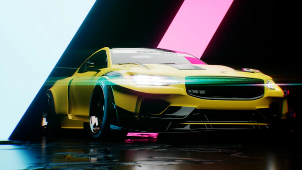 Yellow sports car with neon lights