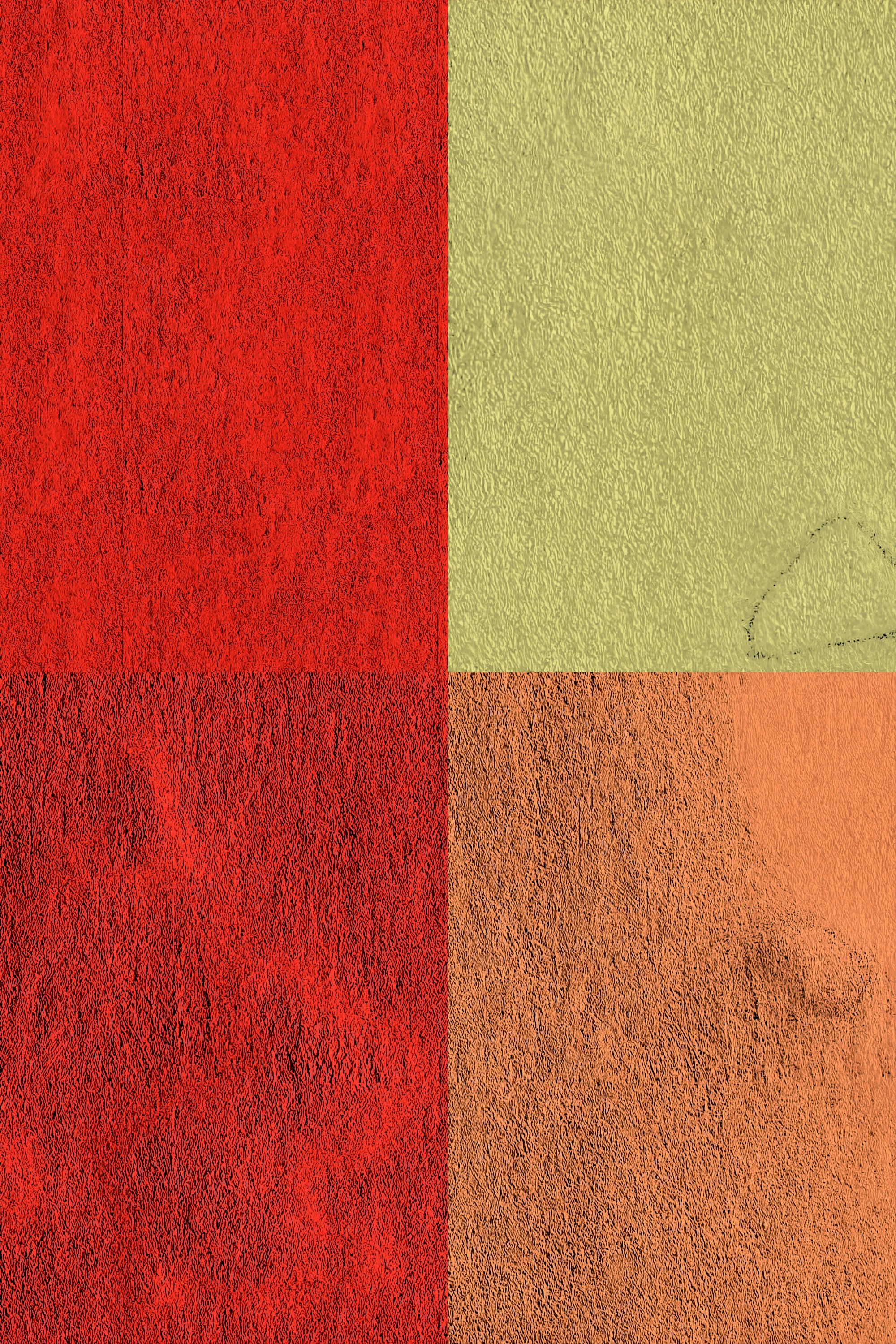 Cuatro cuadrados texturizados en rojo, amarillo y naranja.