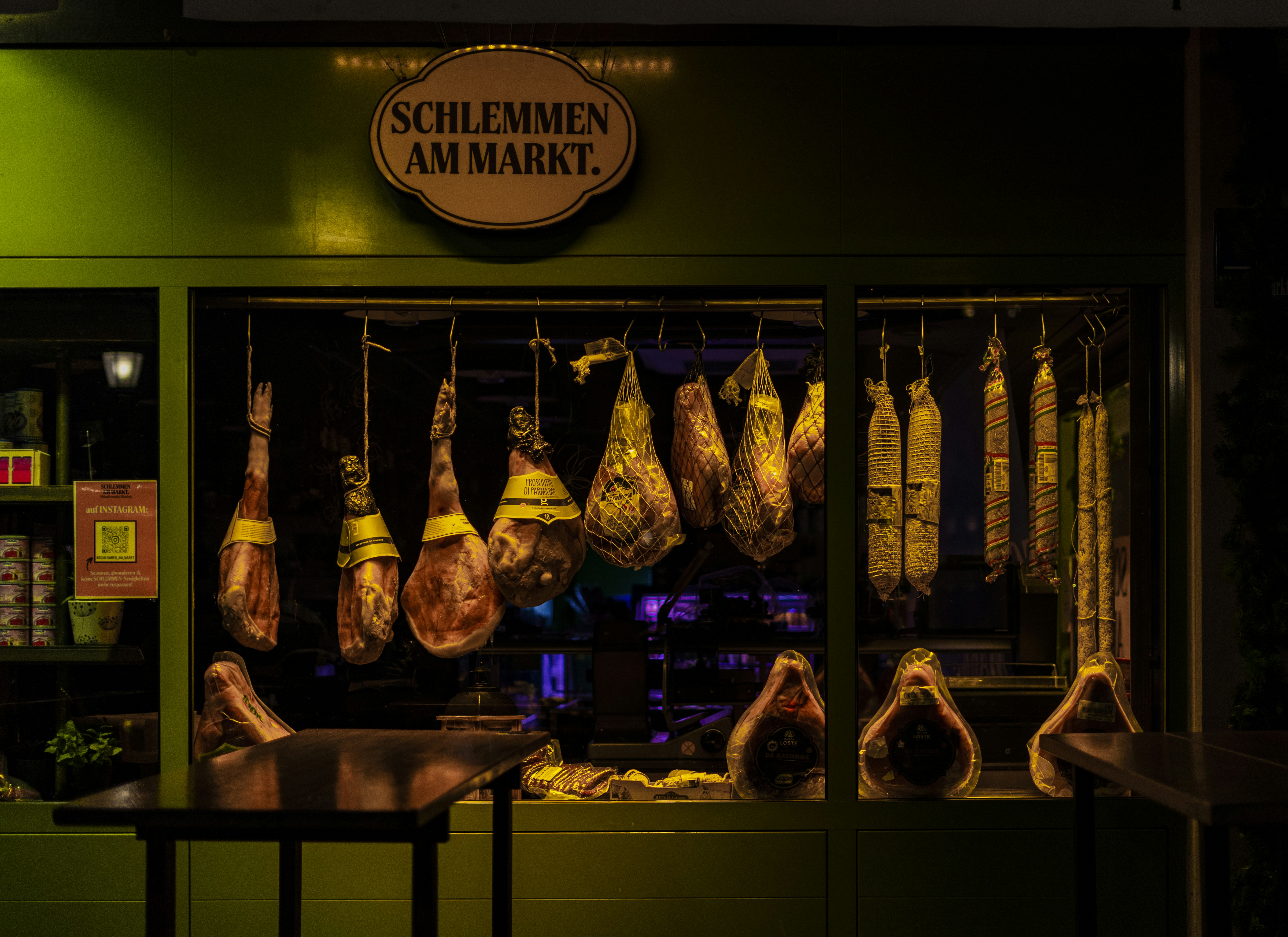 Meats hanging in a german market stall