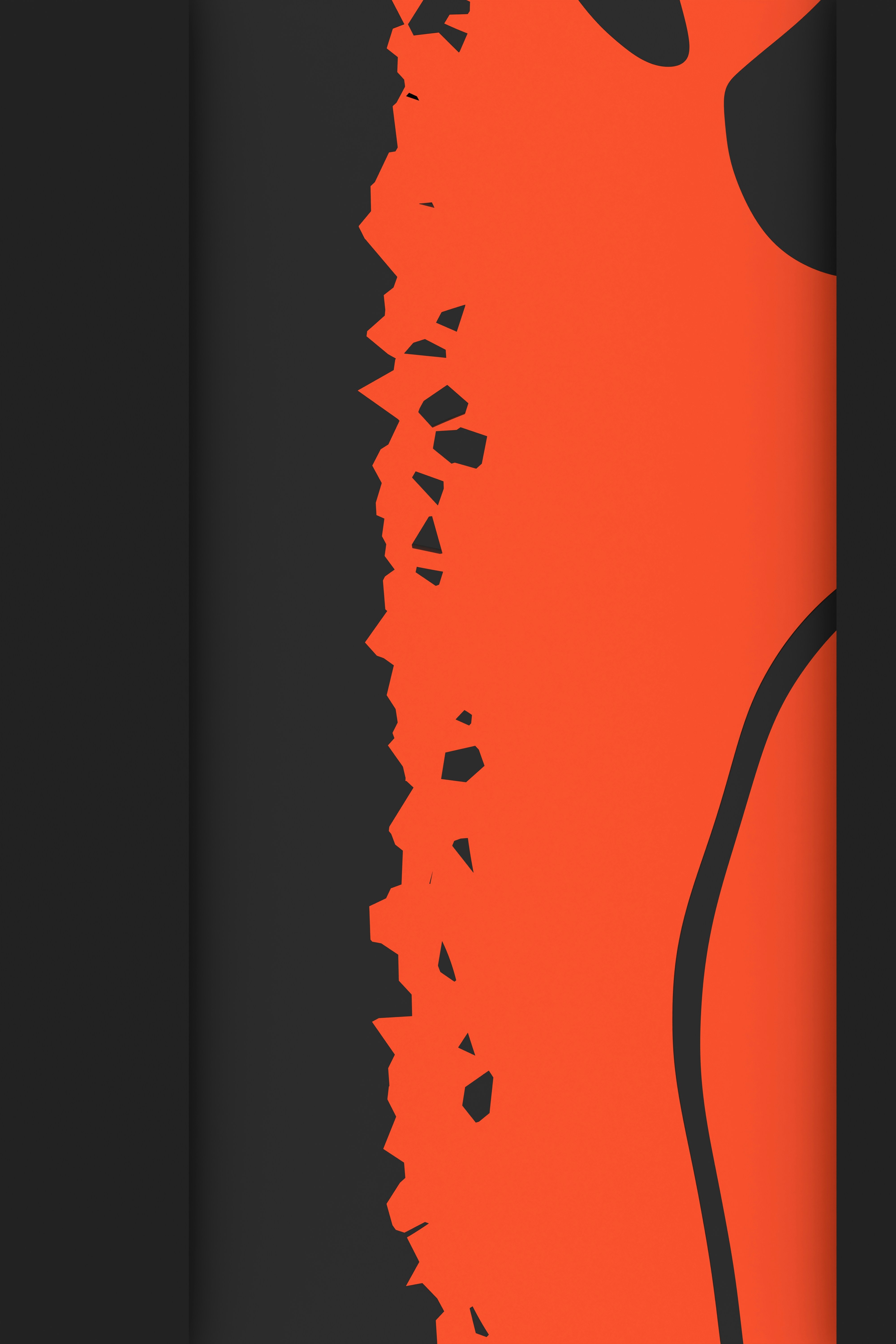 Forma naranja abstracta sobre fondo gris oscuro