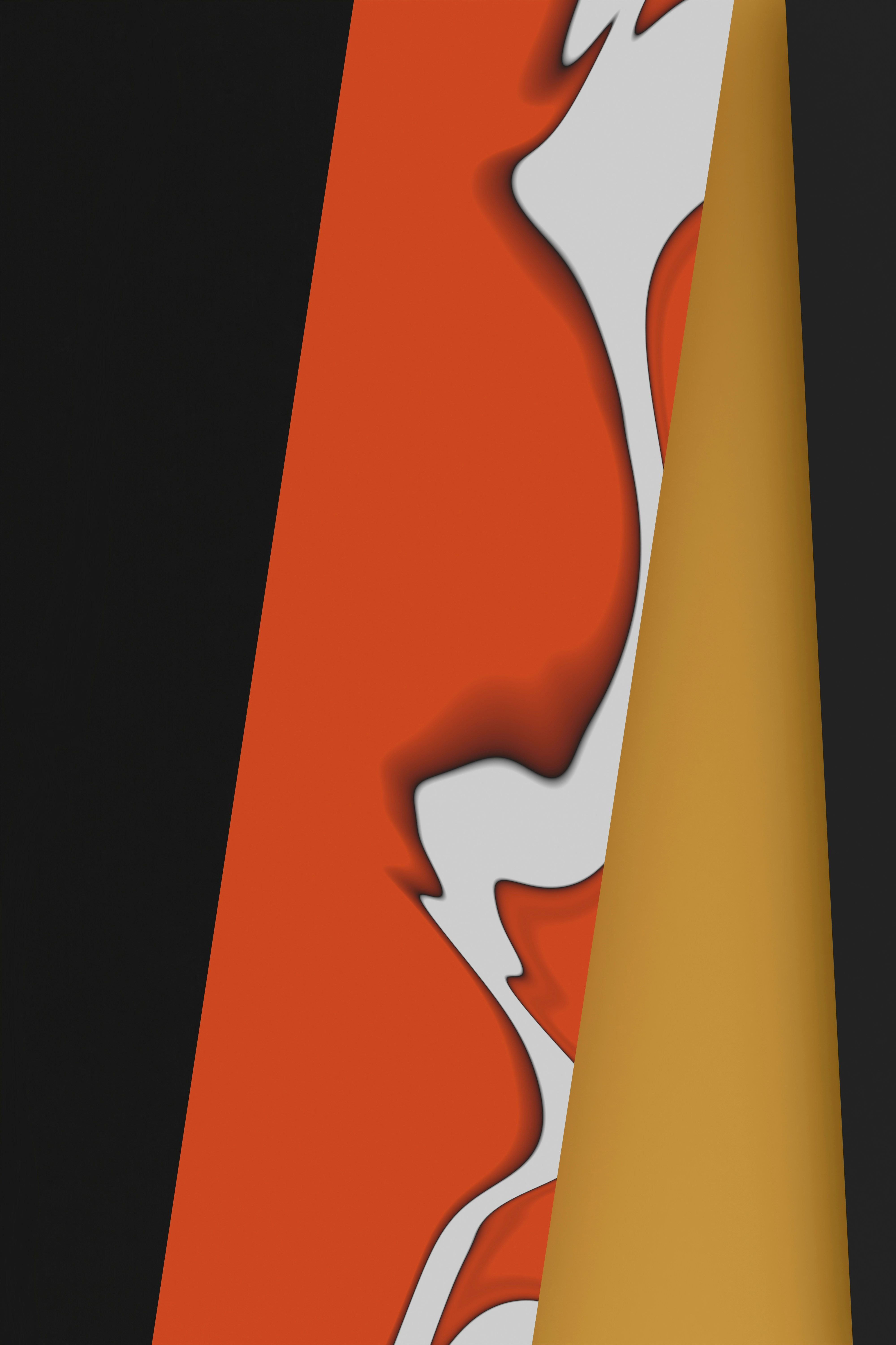 Arte abstracto con formas negras, naranjas, blancas y amarillas