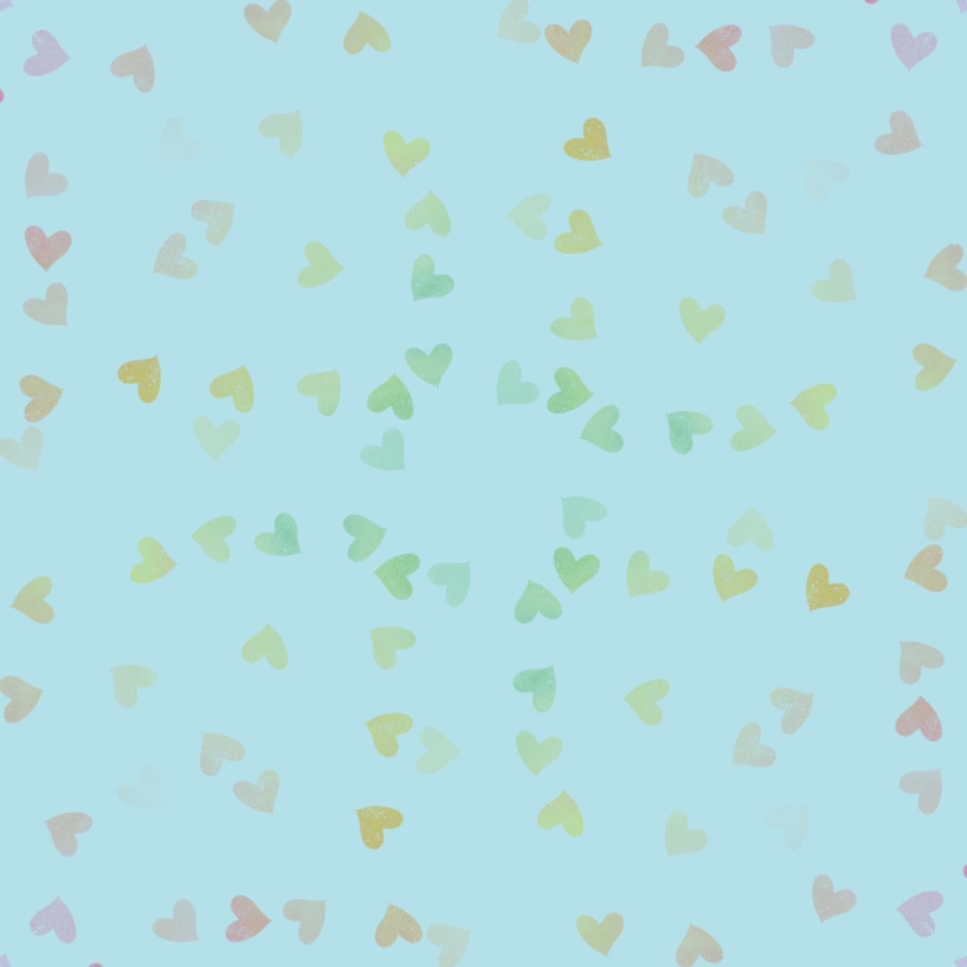 A pattern of small, pastel hearts on a blue background