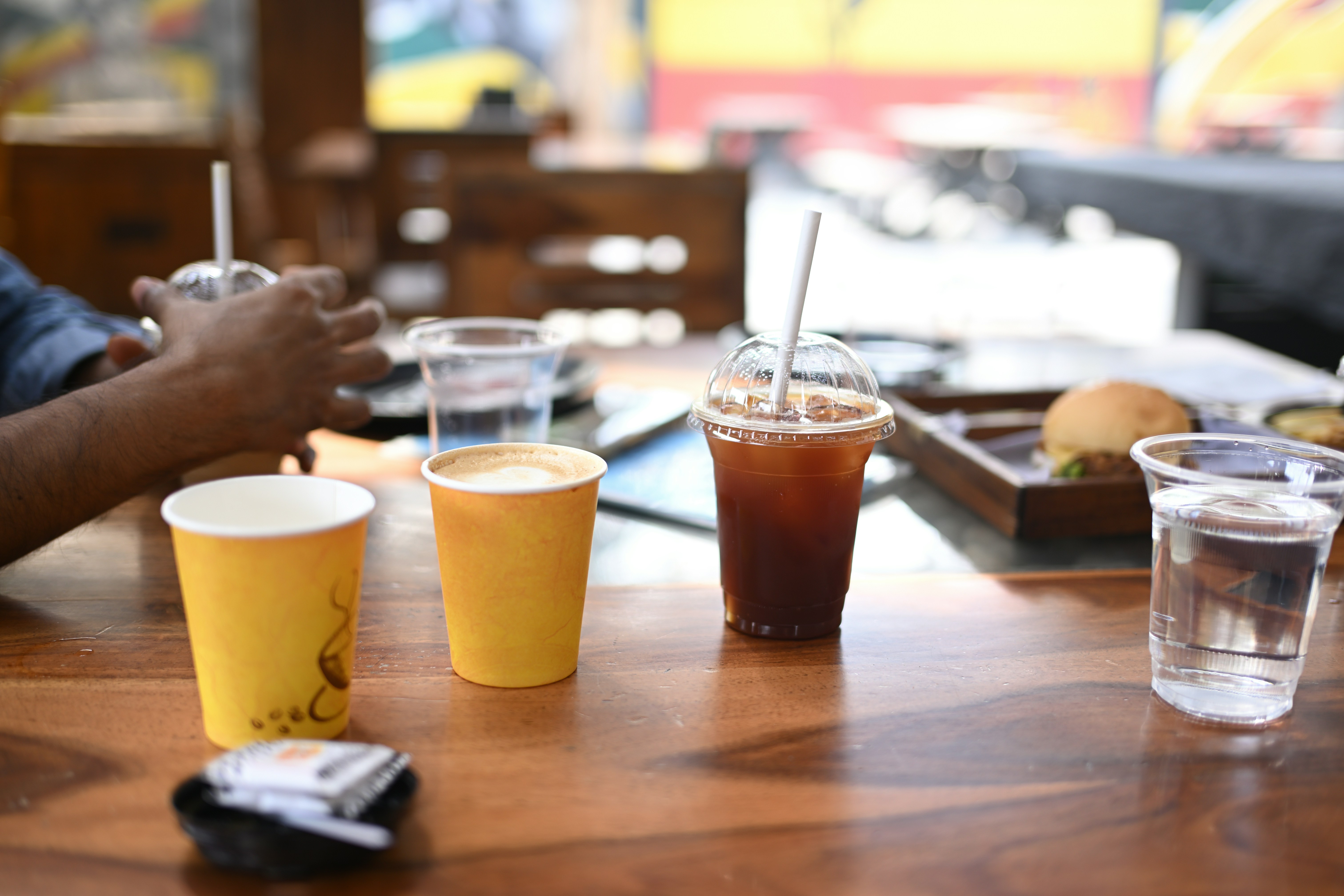 Coffee and drinks on a wooden table