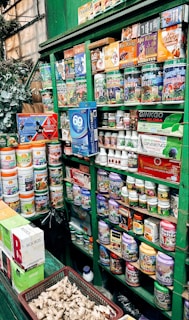Shelves filled with various health supplements and products.