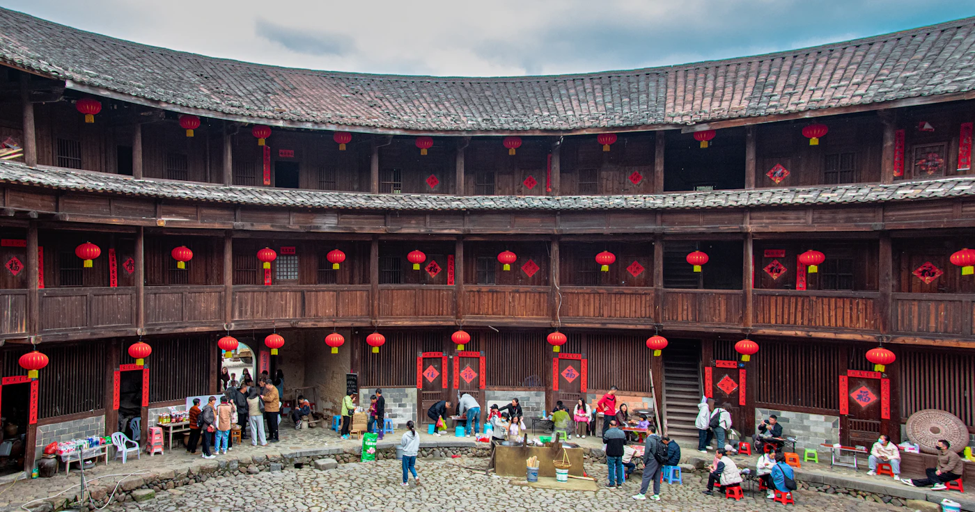 Traditional circular Fujian Tulou buildings