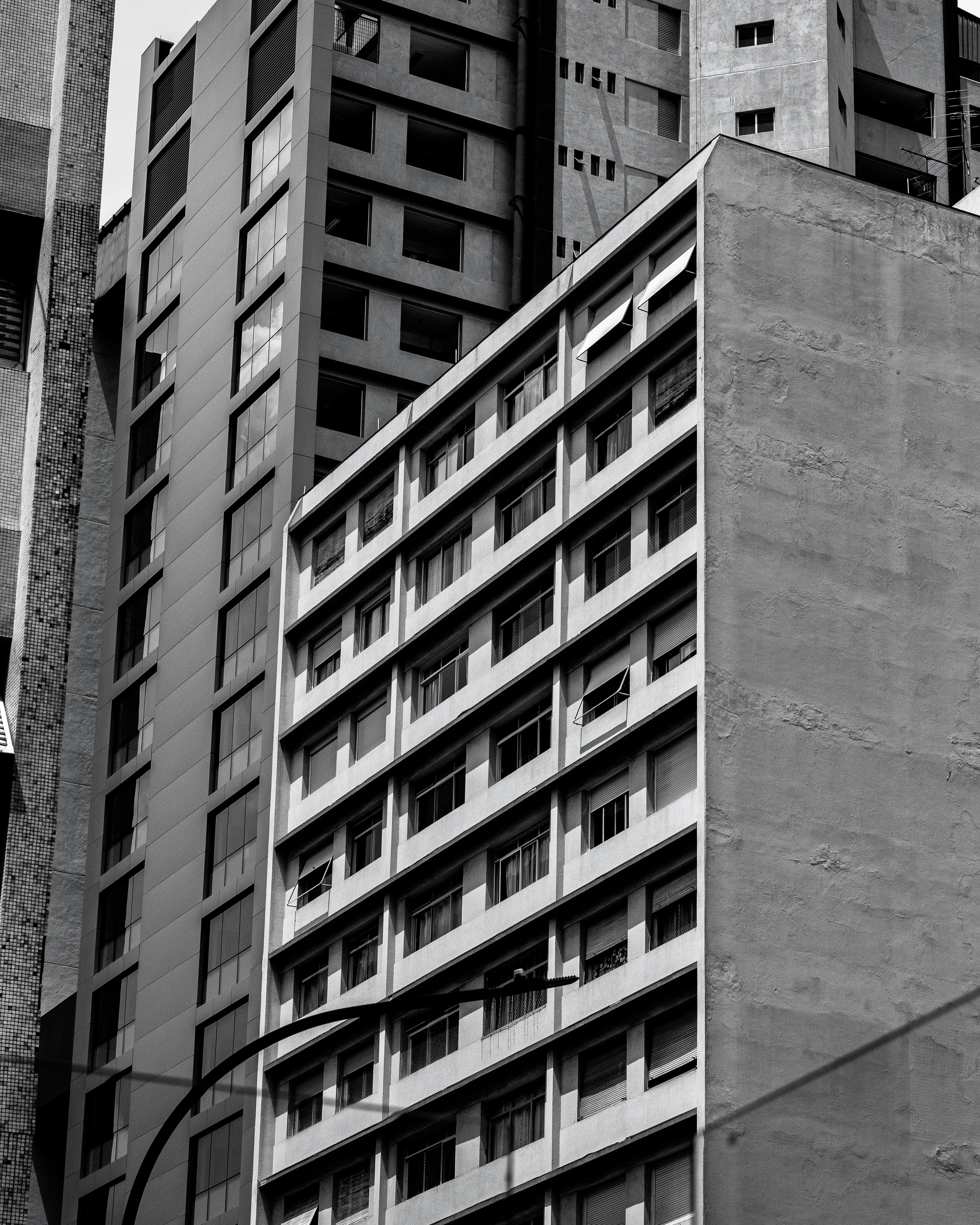 Tall apartment buildings with many windows