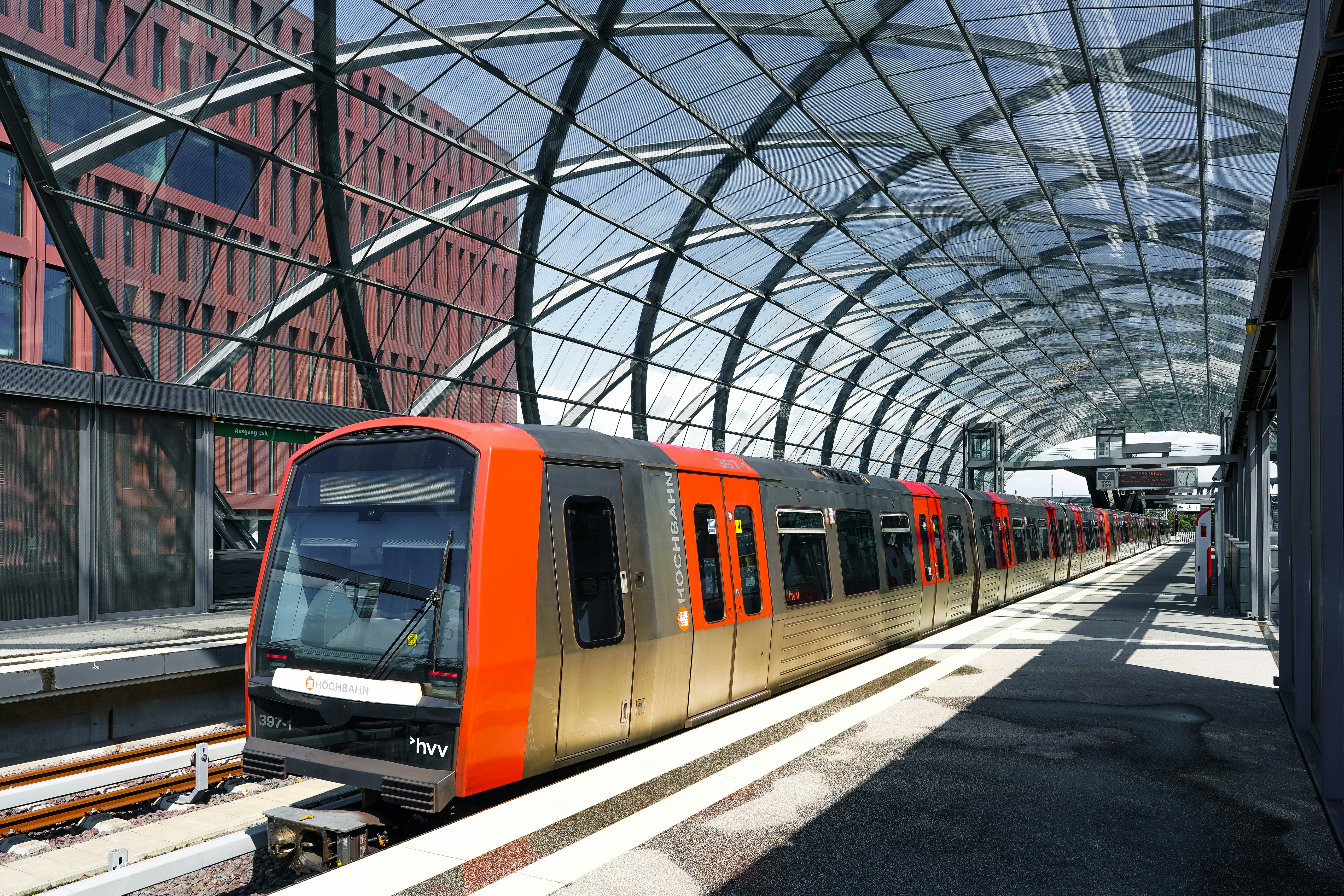 Modern train at a contemporary station platform.