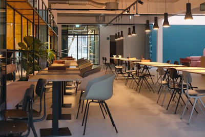 Modern office space with tables and chairs