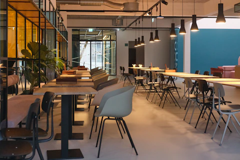 Modern office space with tables and chairs