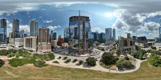 City skyline with skyscrapers and a building under construction