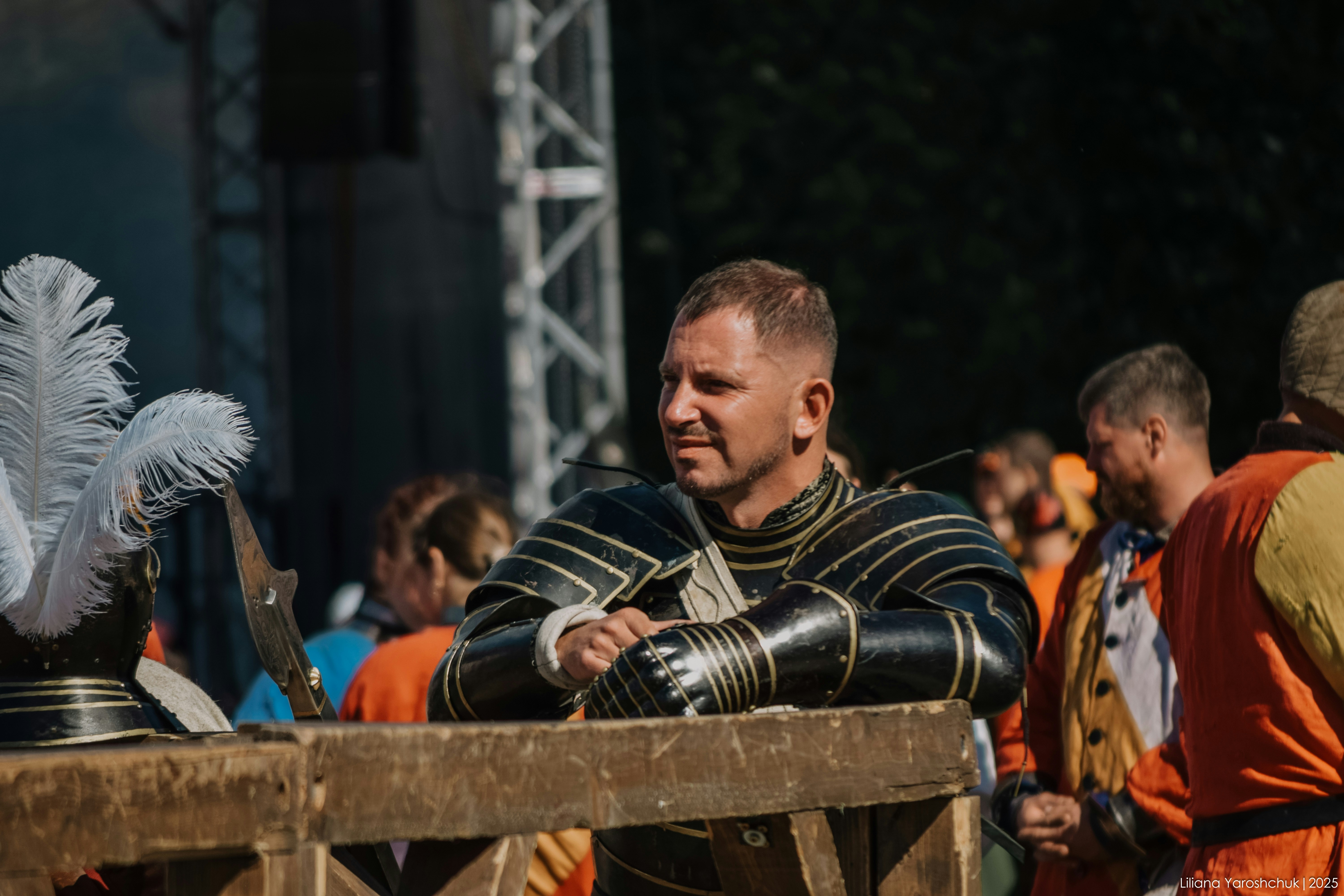 Man in historical armor at an outdoor event