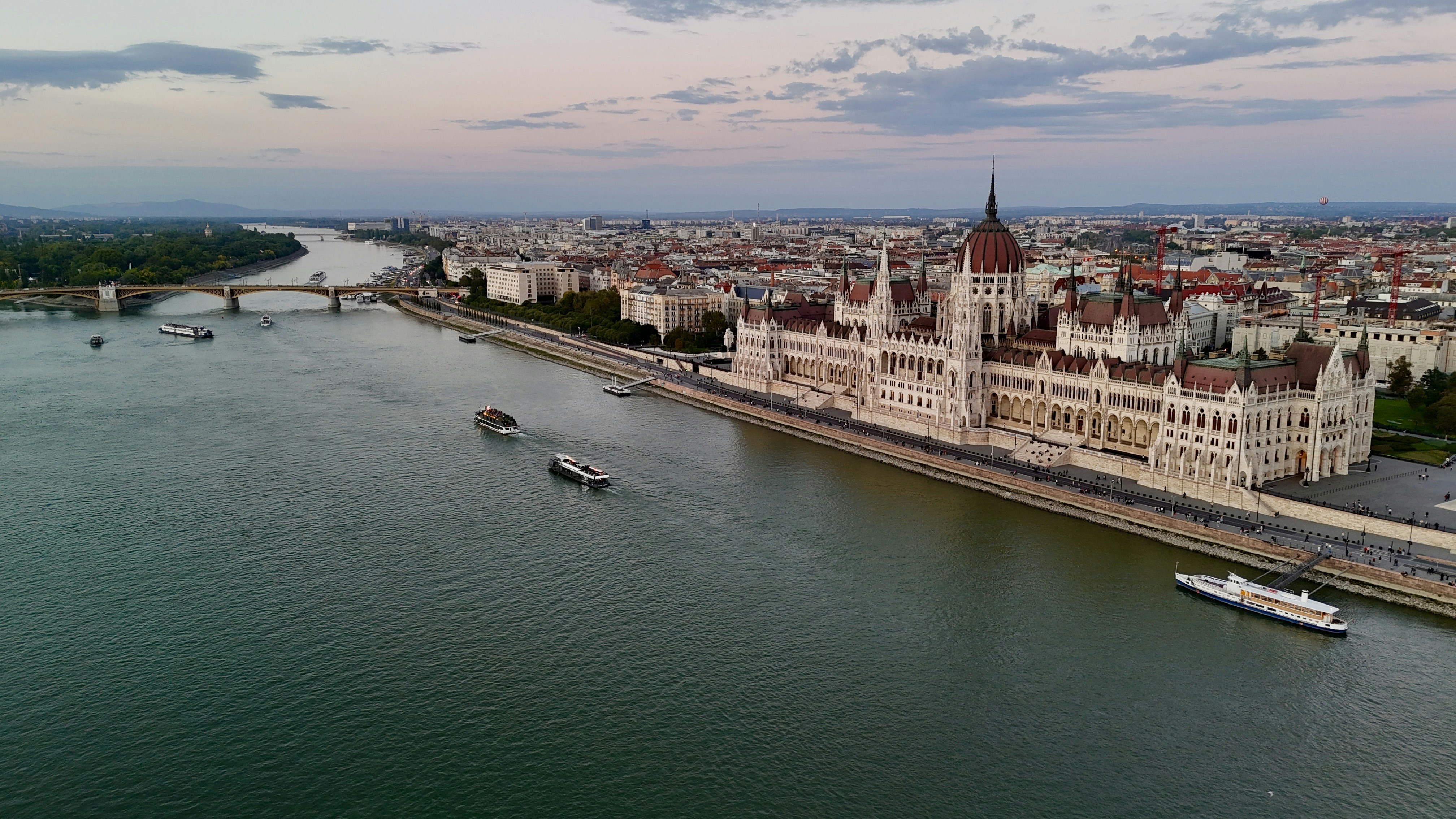 Parliament building on danube river in budapest