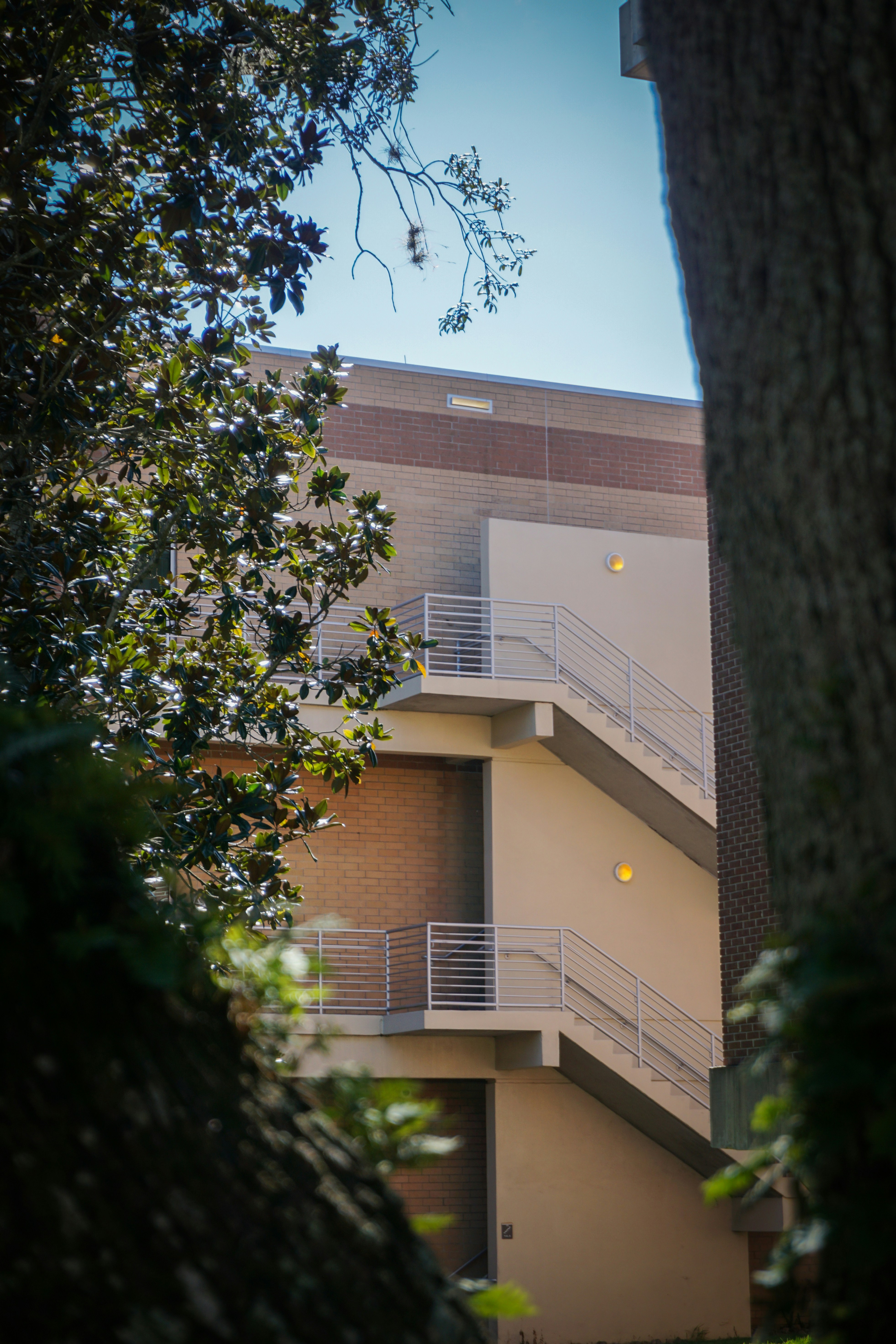 Modern building with outdoor staircases and balcony