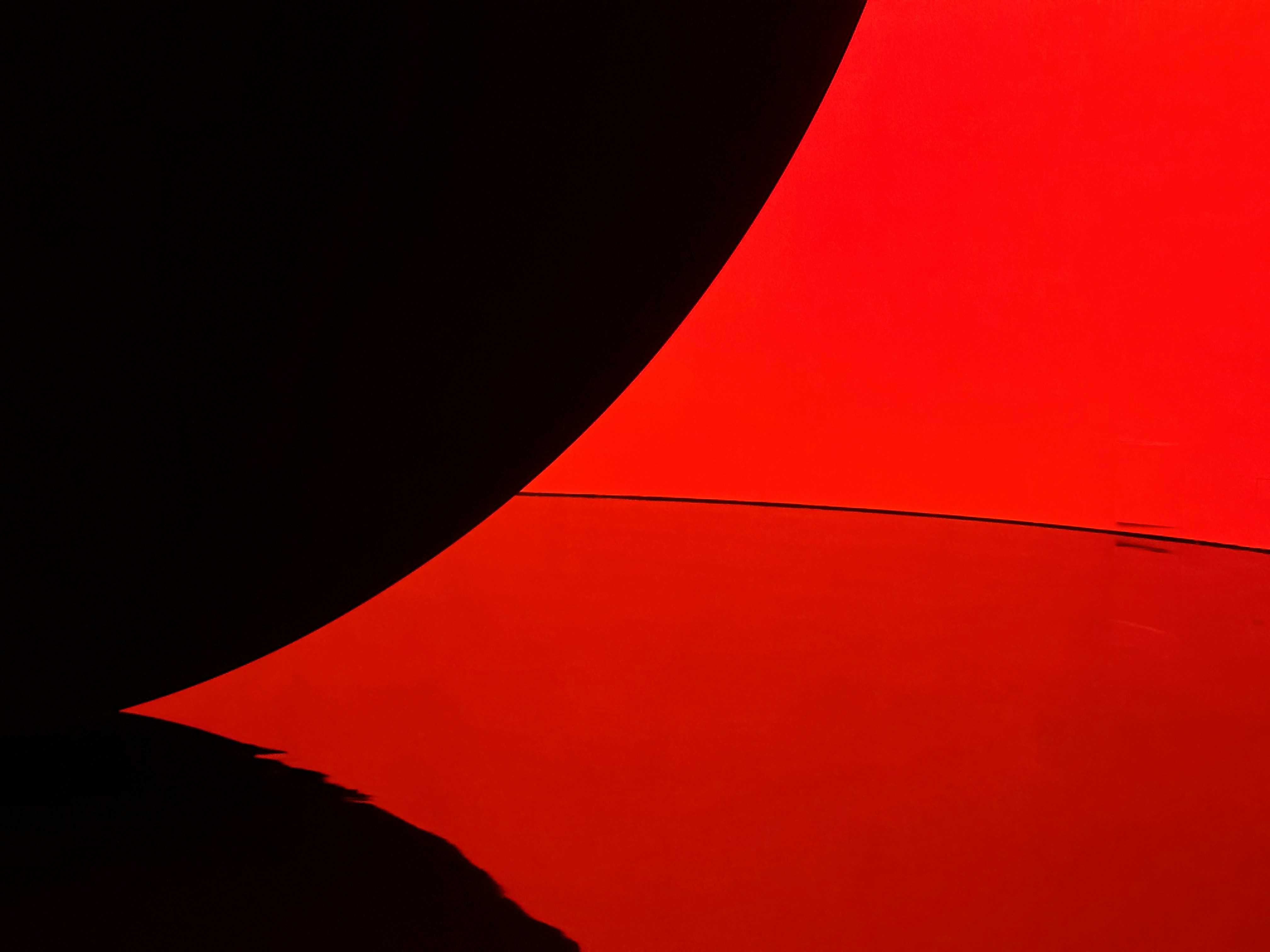 Abstract red and black shapes with smooth curves.