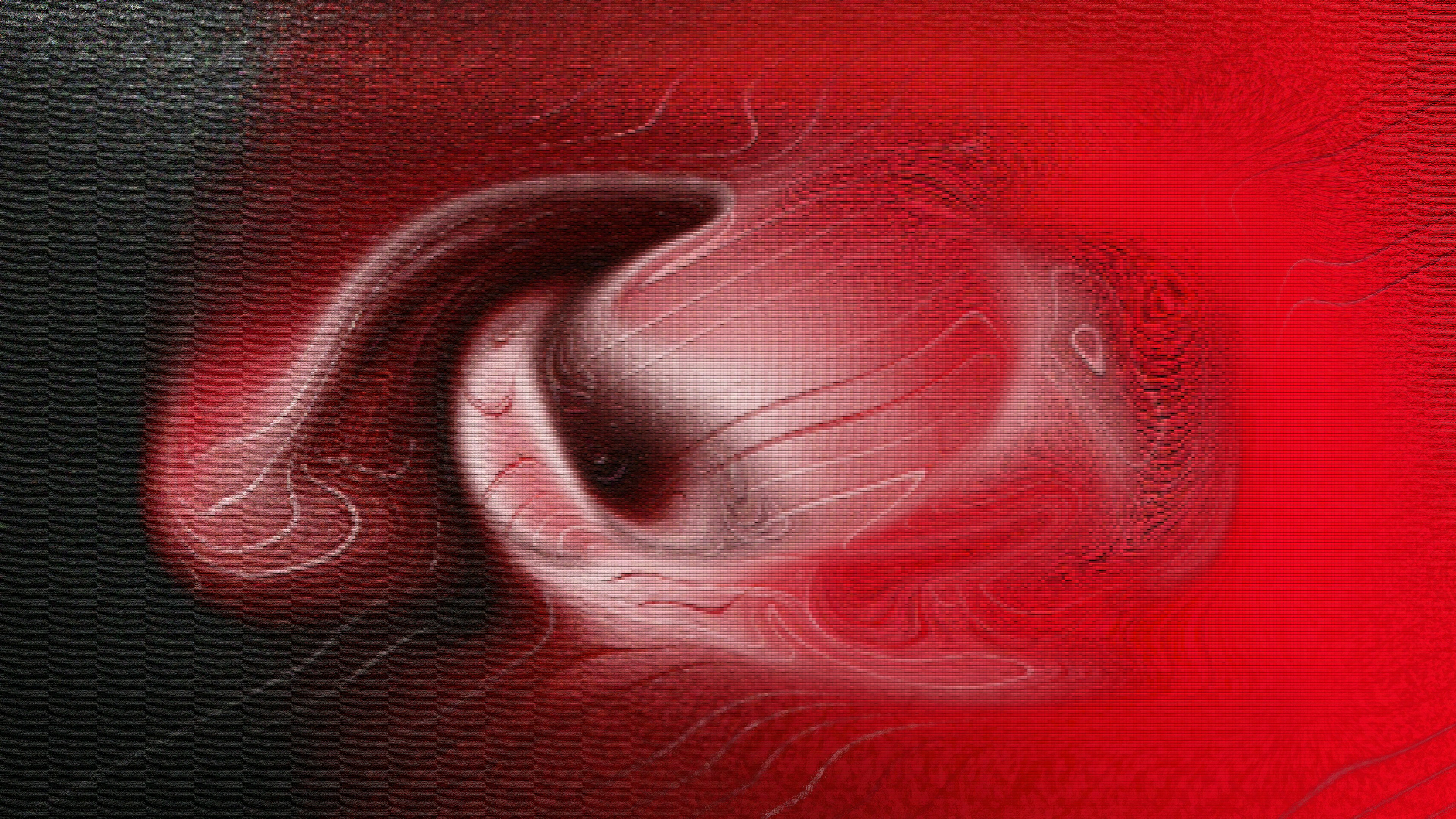 Abstract swirling red and black forms
