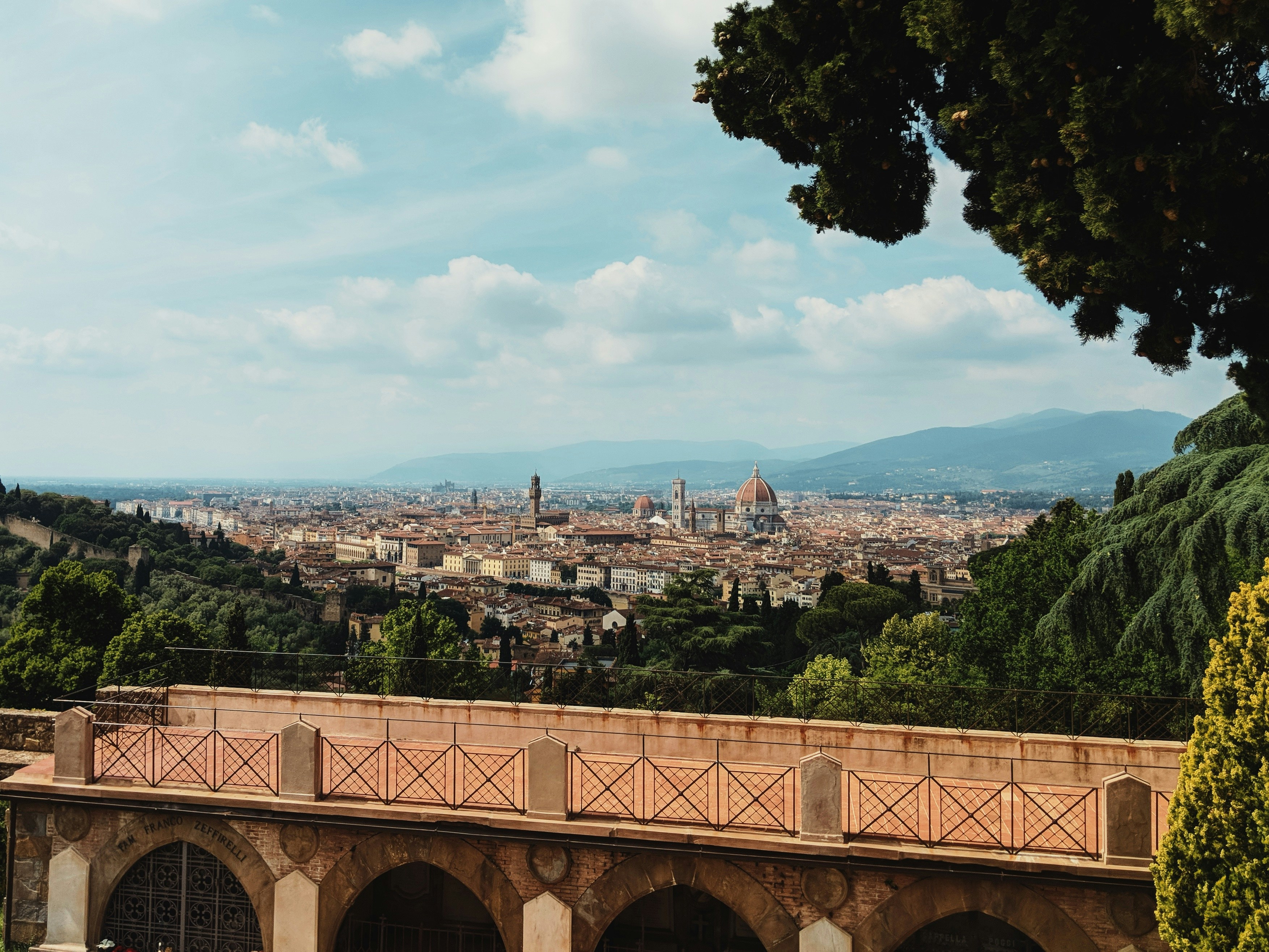 Panoramic view of florence cityscape with rolling hills.