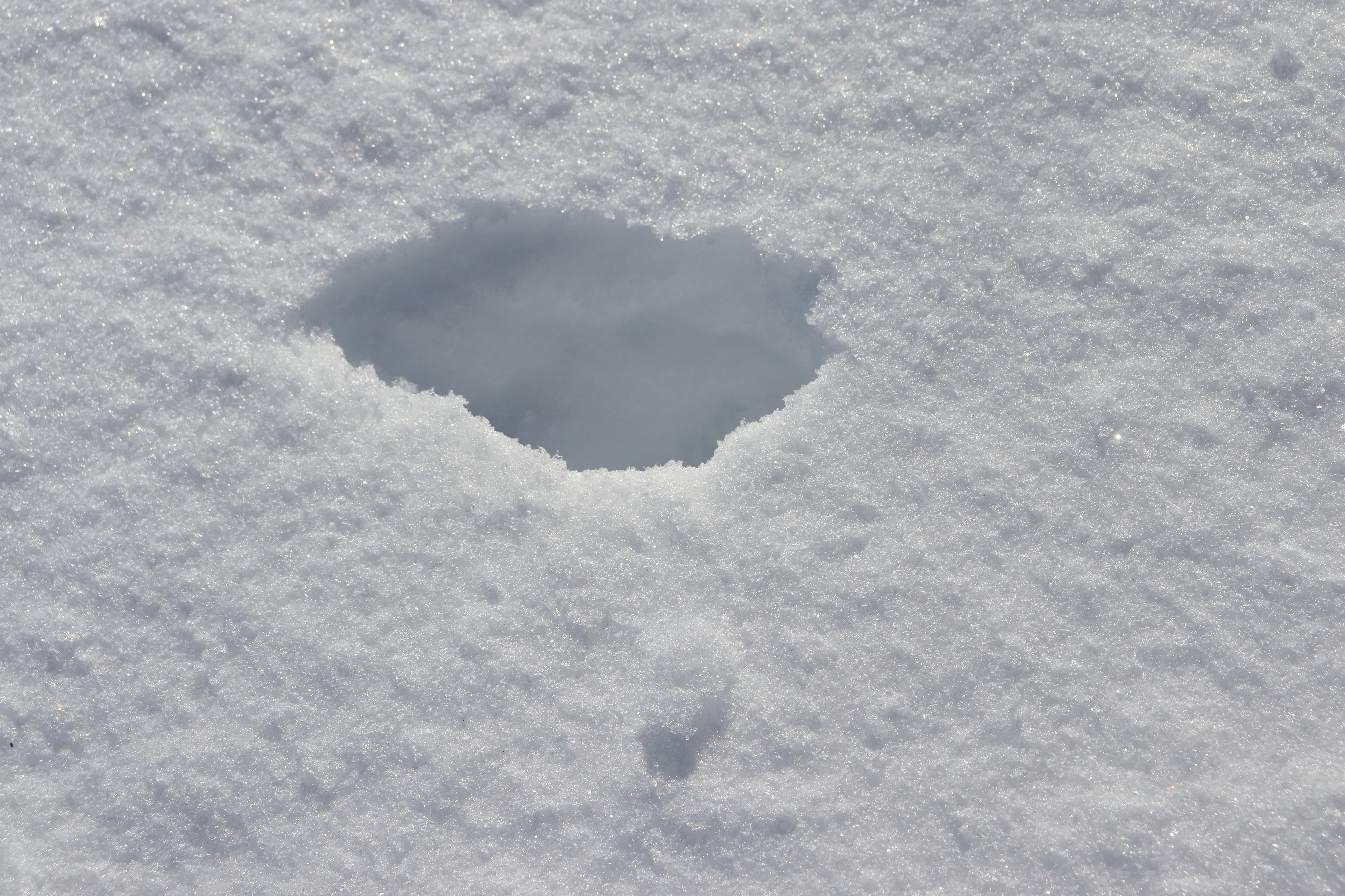 A hole in the fresh snow surface