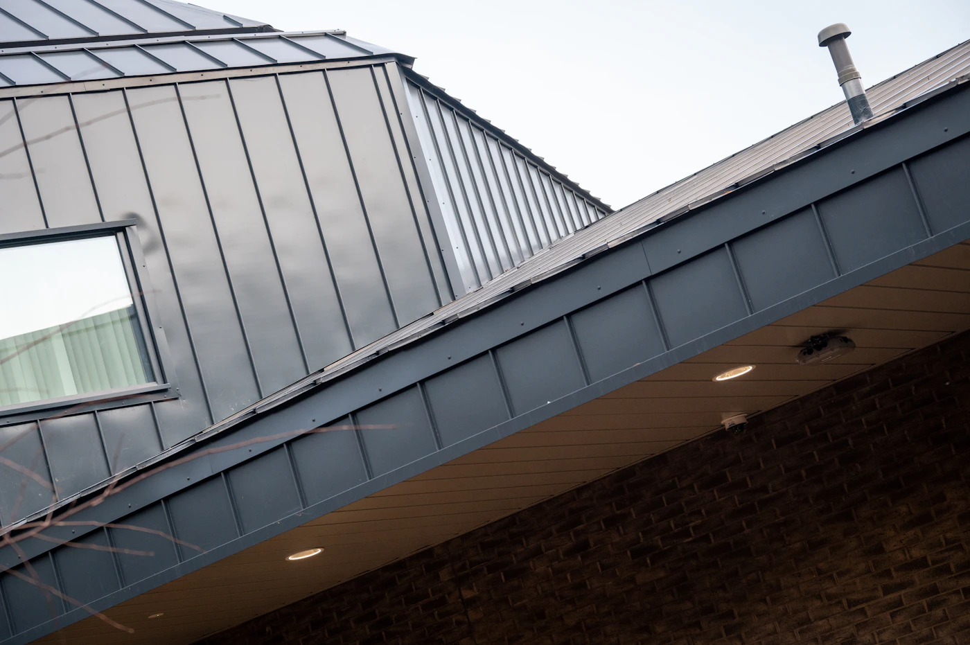 ribbed metal roofing panel closeup